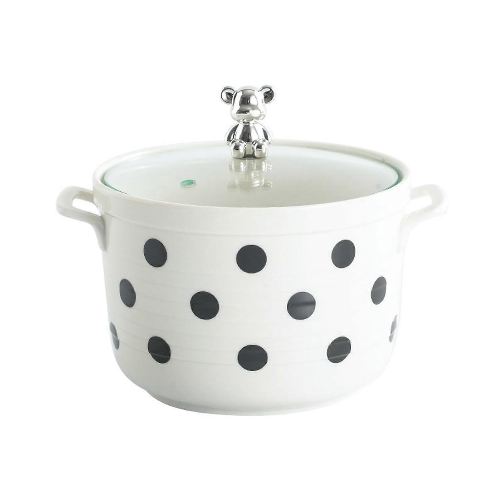 Nordic minimalist ceramic tableware, large capacity, twohandled soup bowl with lid, lard jar lard tank