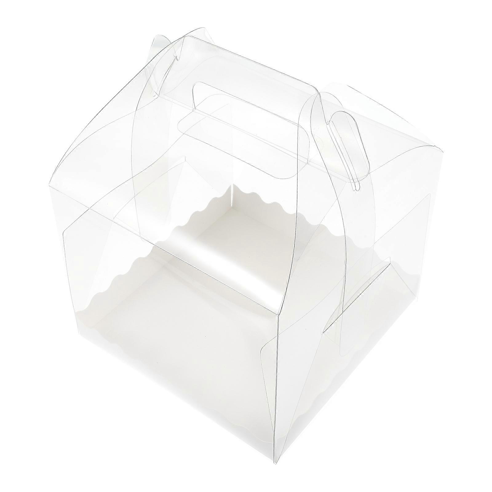 Plastic Cake Holder Transparent Box for Events with Lid and Handle Waterproof 4 Inch 10Pcs