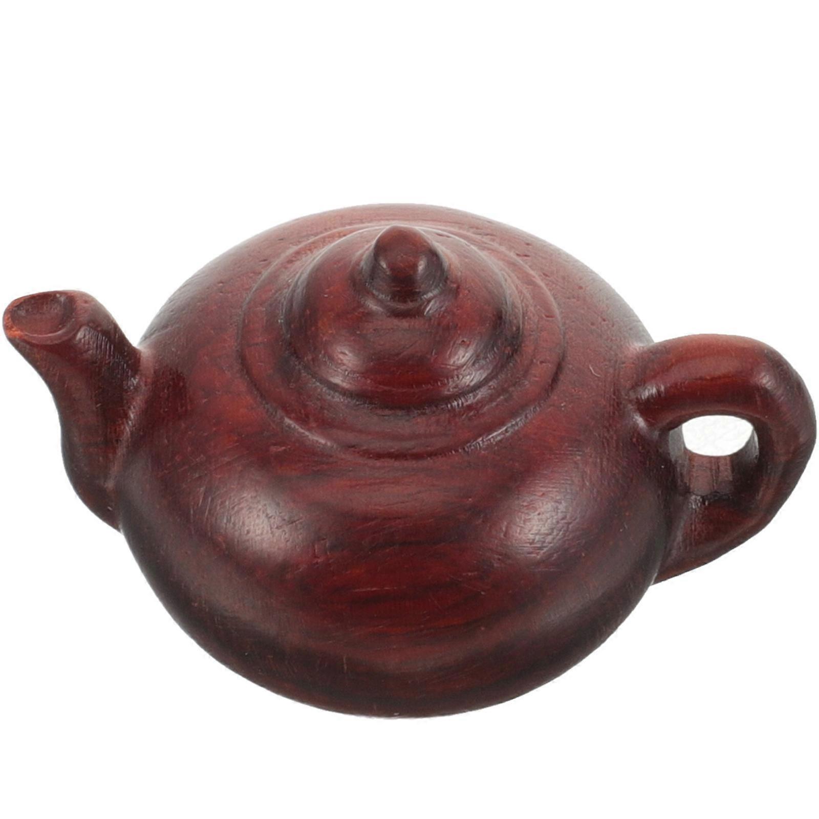 Key Ring Pendant Dark Brown Wood Teapot Pendant Car Hanging Accessory 4x3cm Retro Style 1Pcs