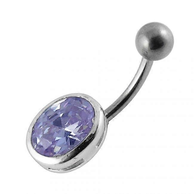 Single Oval Shape Jewelled Non-moving Belly Ring
