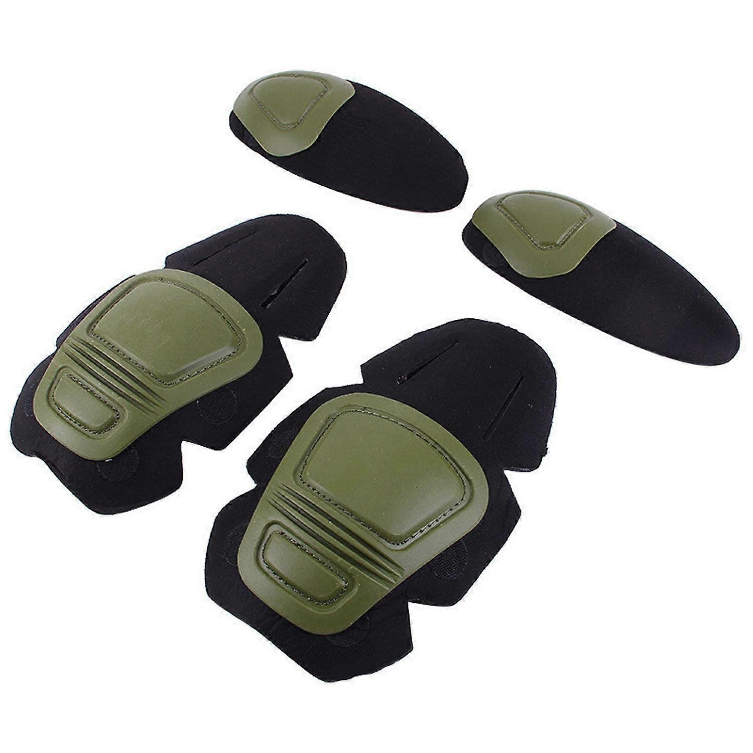 Tactical Knee and Elbow Protector Pad Set for Paintball Airsoft Combat Uniform, Military Grade, 2 Knee Pads & 2 Elbow Pads, Green