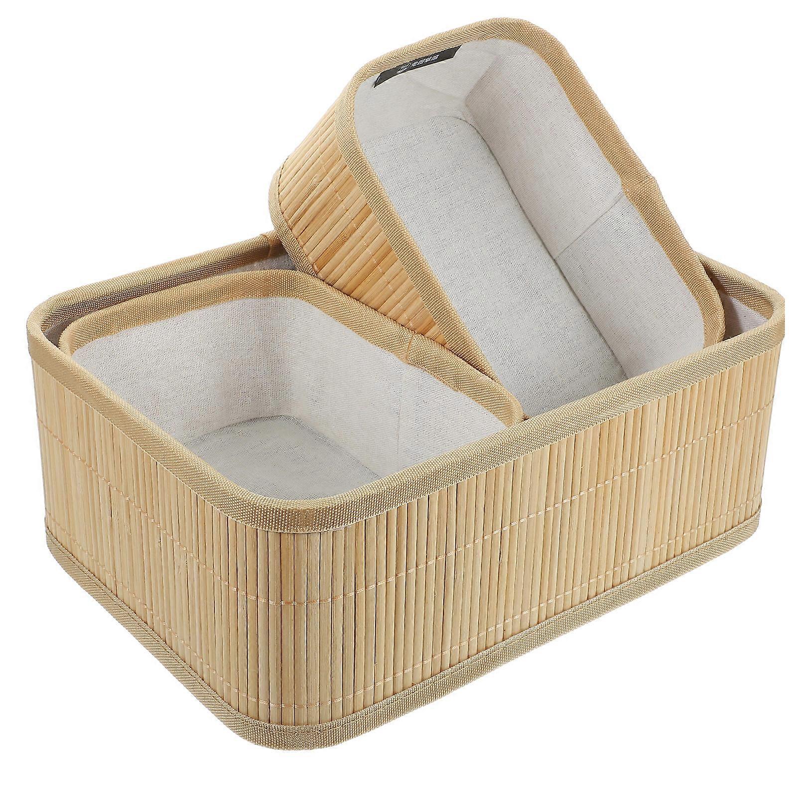 Bamboo Baskets Small Storage Basket Cosmetic Storage Home Organization Rectangular Woven Bamboo 3Pcs