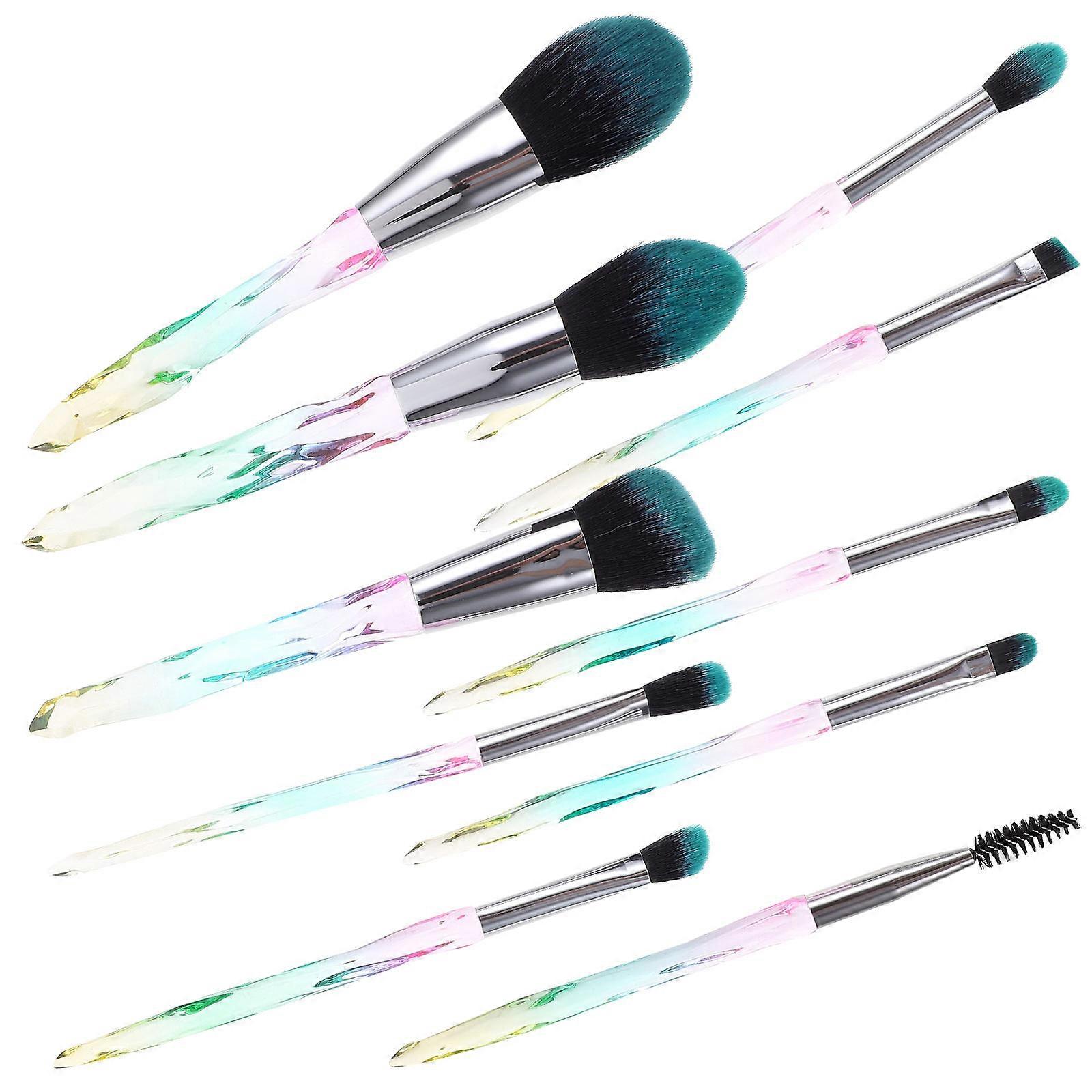 10pcs Multifunctional Makeup Brush Set with Bristles for Face Powder & Foundation – Gradient Transparent Handles, Ideal for All Cosmetics & Routines