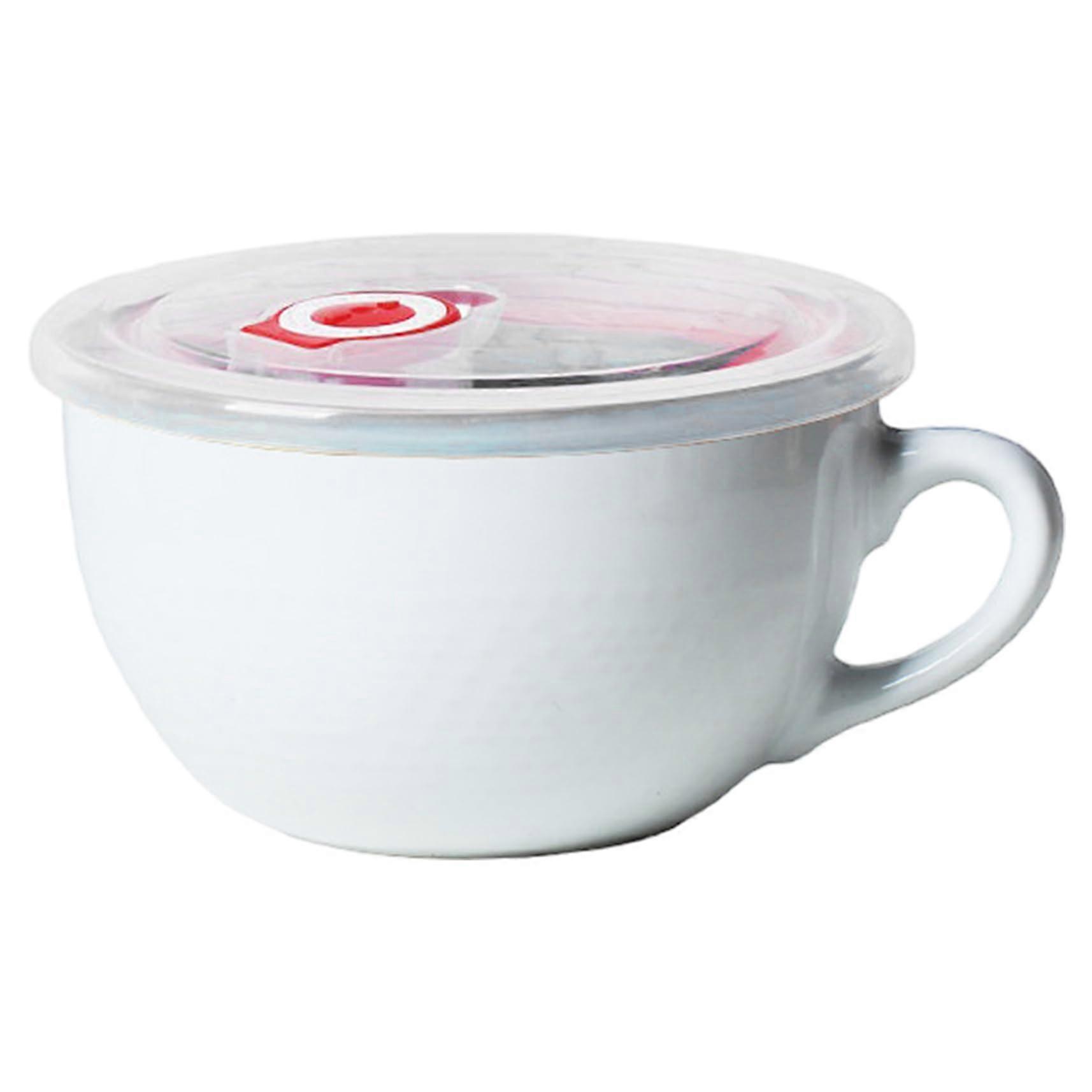 Soup Cup with Handle and Lid 700 ml Ceramic Microwave Safe Bowl for Soup, Salad, Cereal, and More in Vintage Design