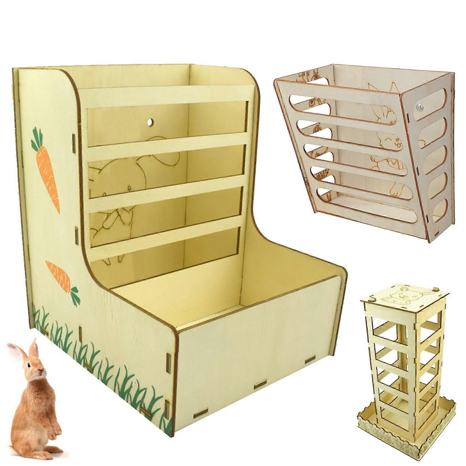 מתקן האכלה לארנבים, ארנבת, גינאה חזיר, מתלה חציר, אבוס, קערות האכלה מעץ לכלוב צ'ינצ'ילה, קל לניקוי, גדלים מרובים, צבעים שונים