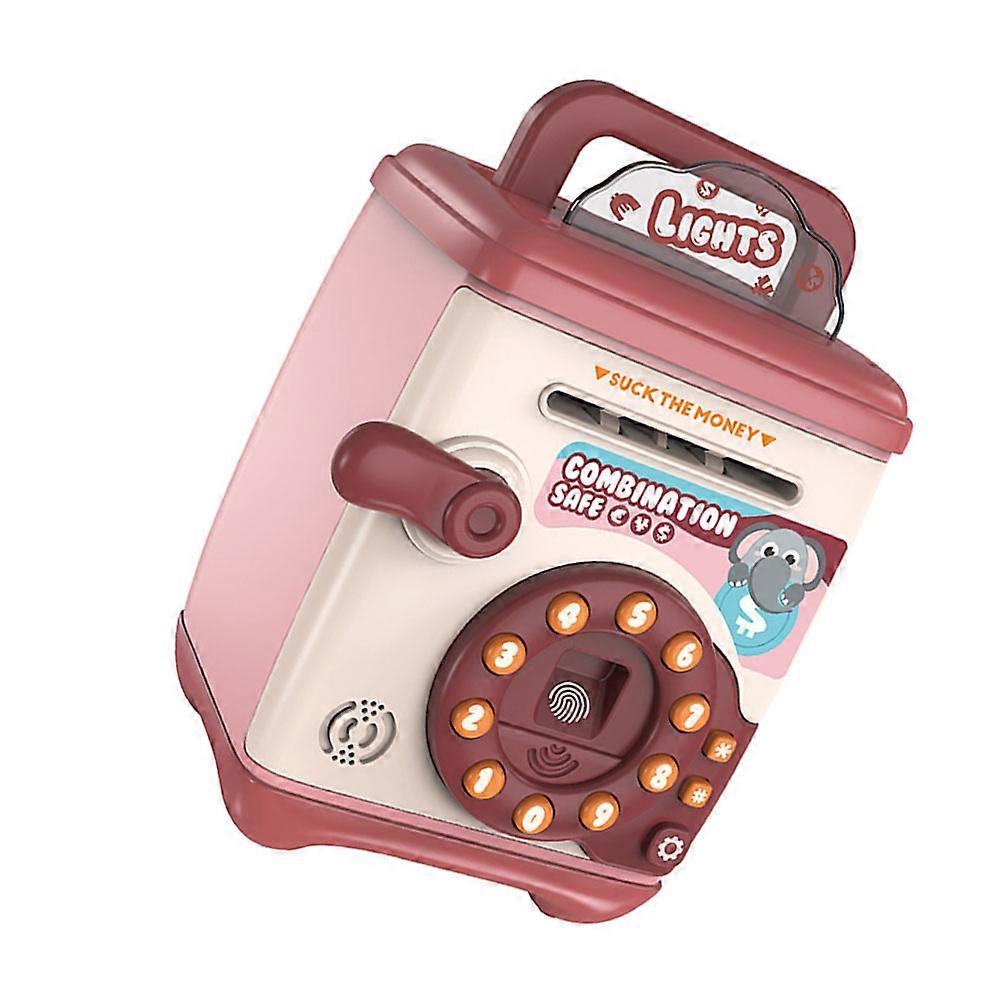Kids Atm Bank Electronic Storage Dark Red 23X16CM Password Lock paper Insertion Fingerprint Recognition 1Pcs