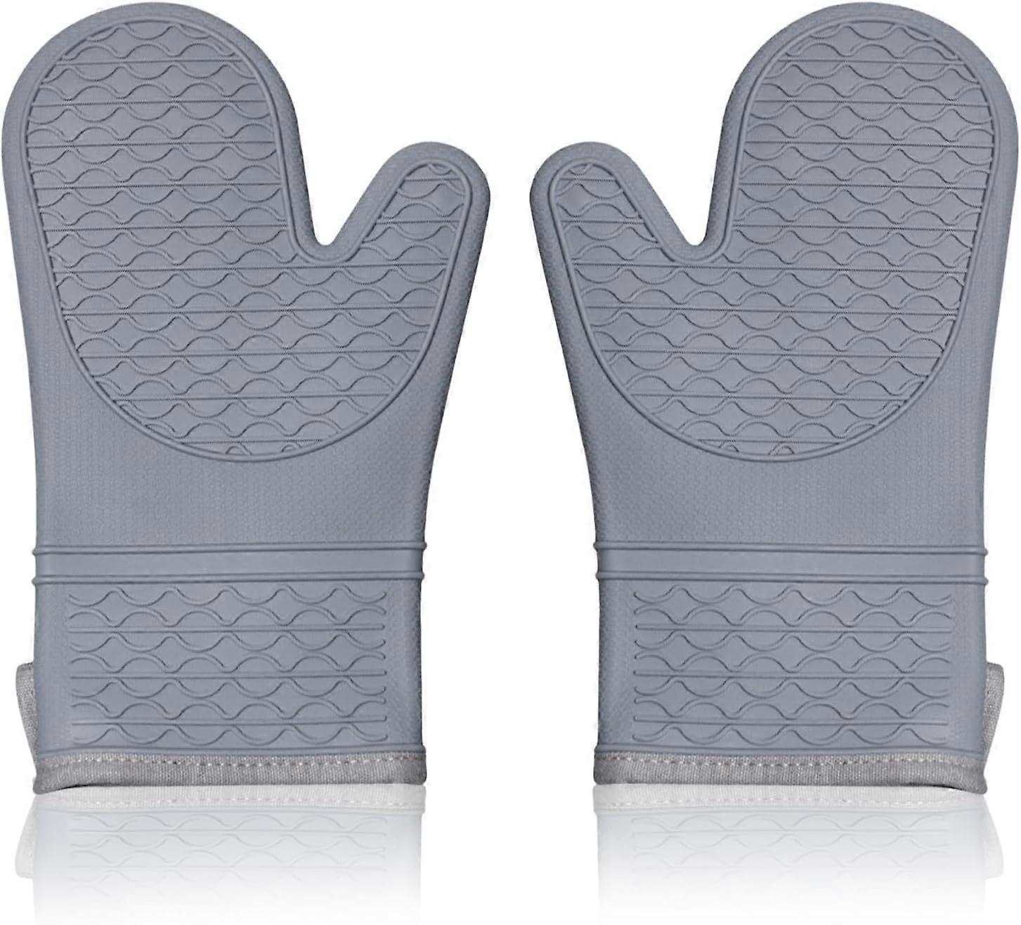 Pack Silicone Oven Mitts, Heat Resistant Oven Gloves with Soft Cotton Lining, Non-Slip Waterproof Kitchen Gloves, Pot Holders for BBQ
