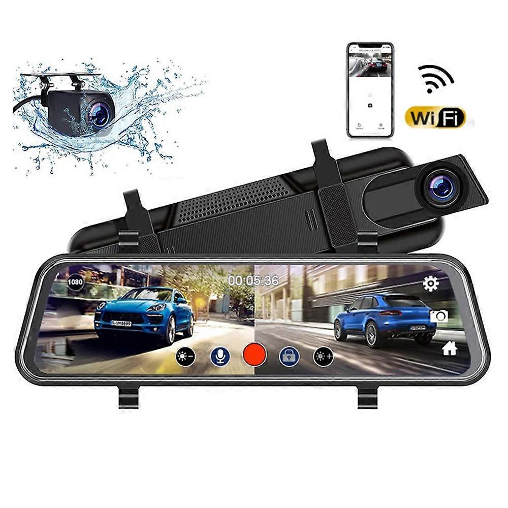 10 Inch Full Screen 2K Rearview WiFi Dash Cam Dual Lens Reverse Parking Camera, with 32GB Memory Car