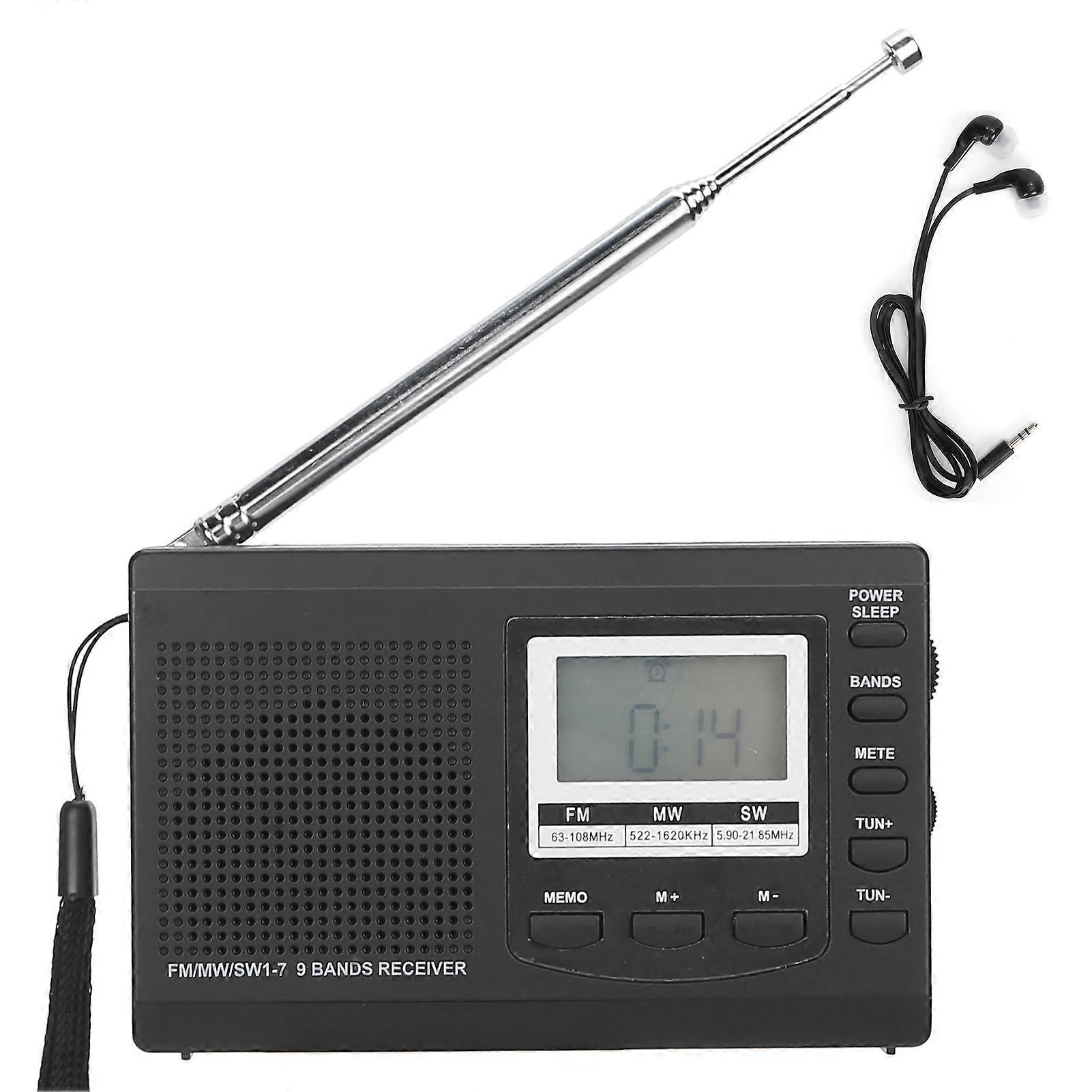 HRD-310 Portable Radio, Mini FM/MW/SW Stereo Receiver with Digital Clock and 3.5mm Earphones