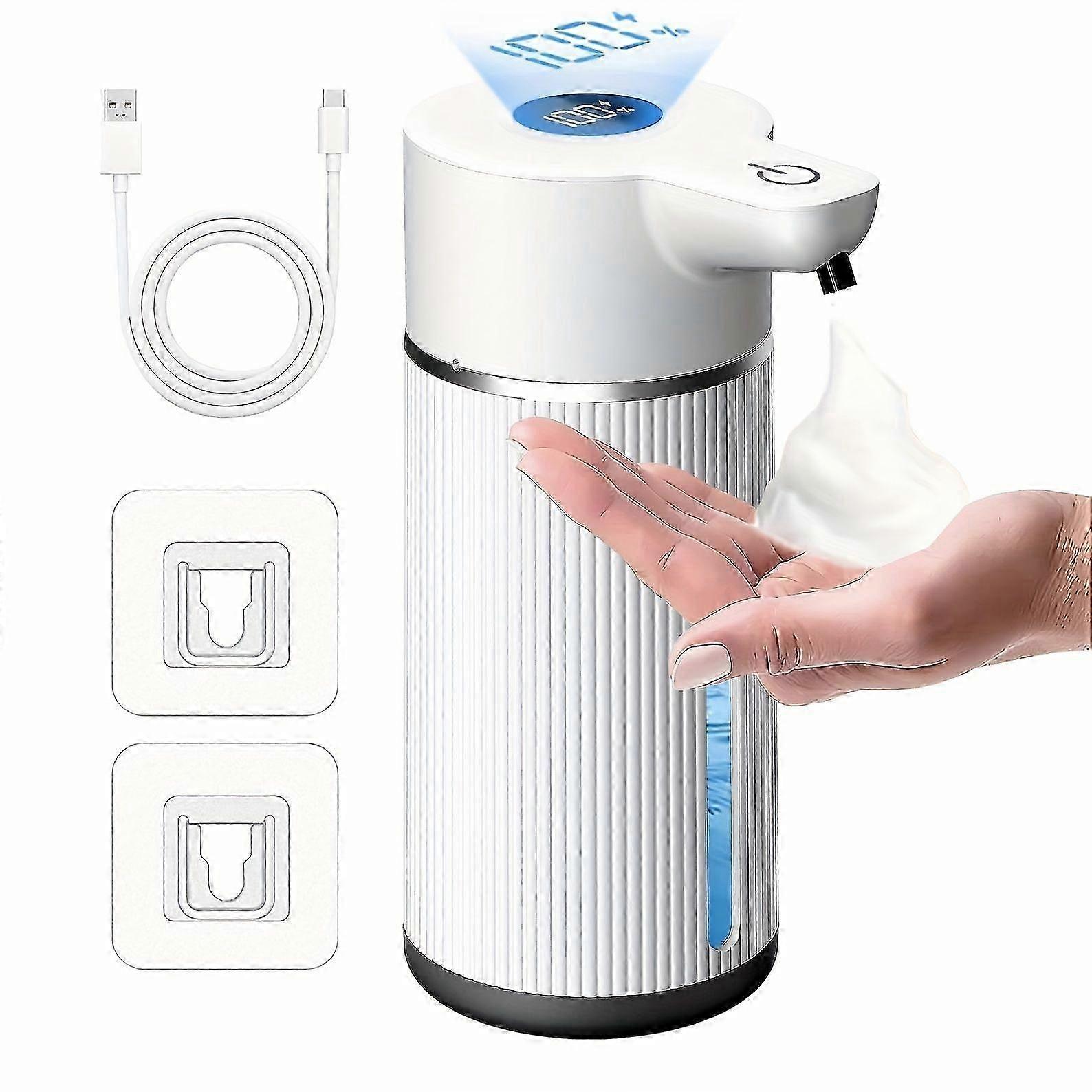 USB Rechargeable Automatic Foam Soap Dispenser with LED Display 4 Adjustable Modes white (Foam)