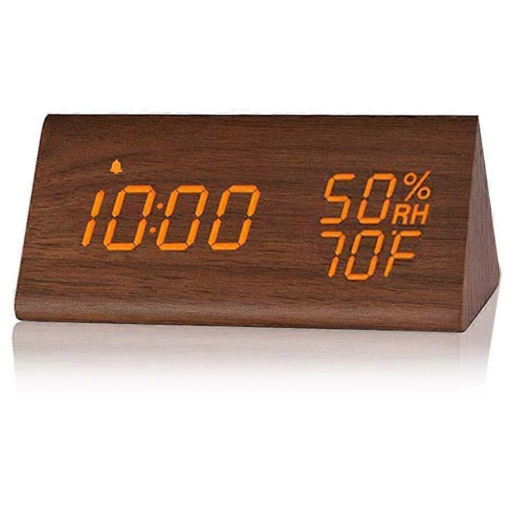 Digital Alarm Clock LED Display Sound Control Temperature Humidity Wood Electronic Digital Alarm Clock for Bedroom Bedside Desk