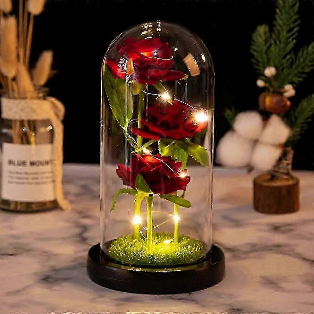 Eternal Galaxy Rose Flower with Fairy String Lights in Dome for Valentine's Day Gift