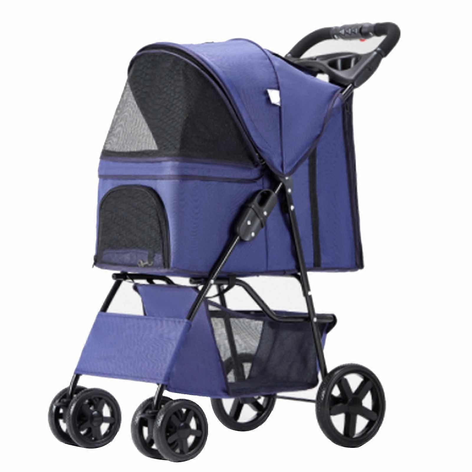 Pet Stroller Lightweight Foldable Ventilate Oxford Portable Small Dog Stroller for Dogs Cats Dark Blue