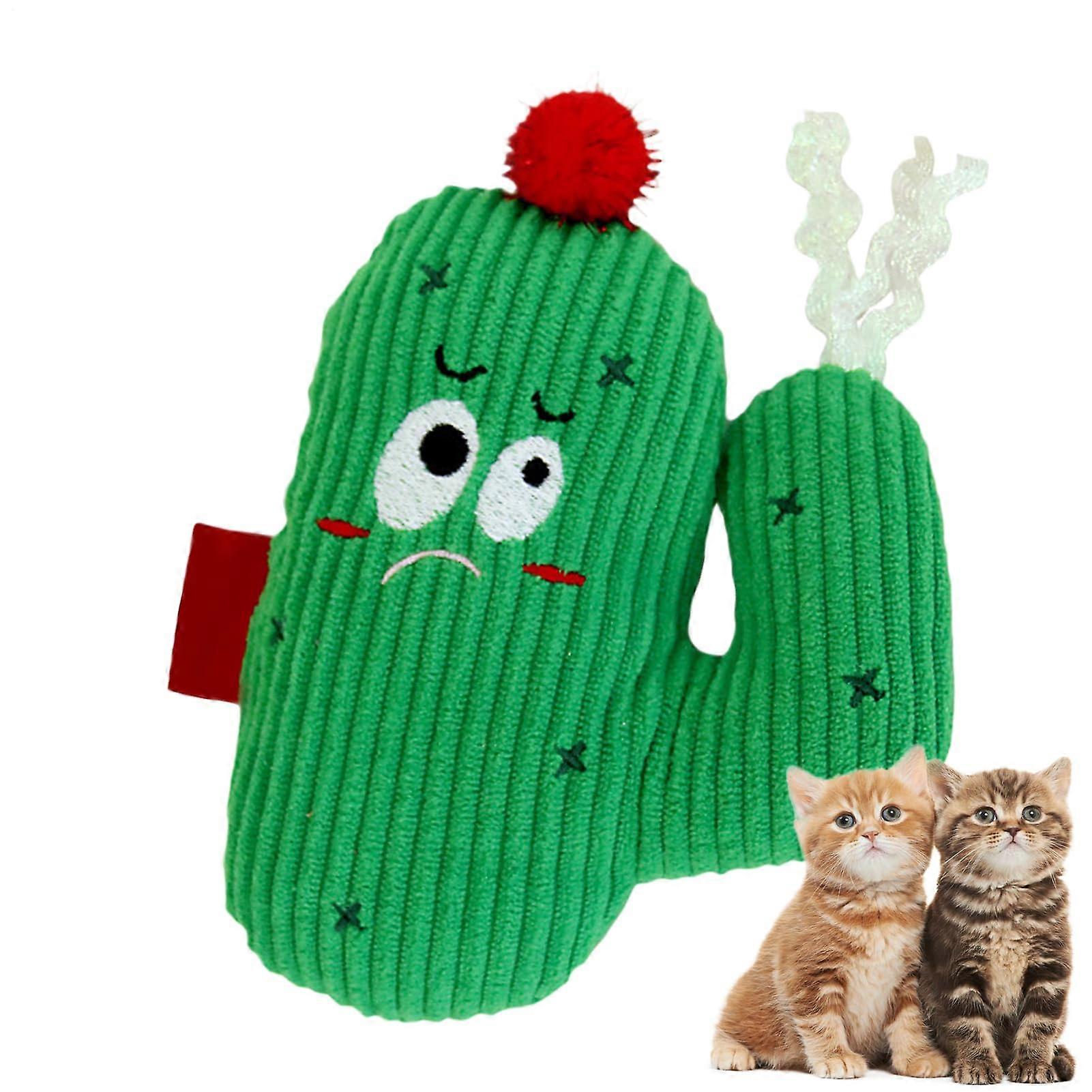 Cat Plush Toy for Teeth Cleaning, Interactive Cactus Plush Toy, Soft Plush Material with Sound for Indoor Training