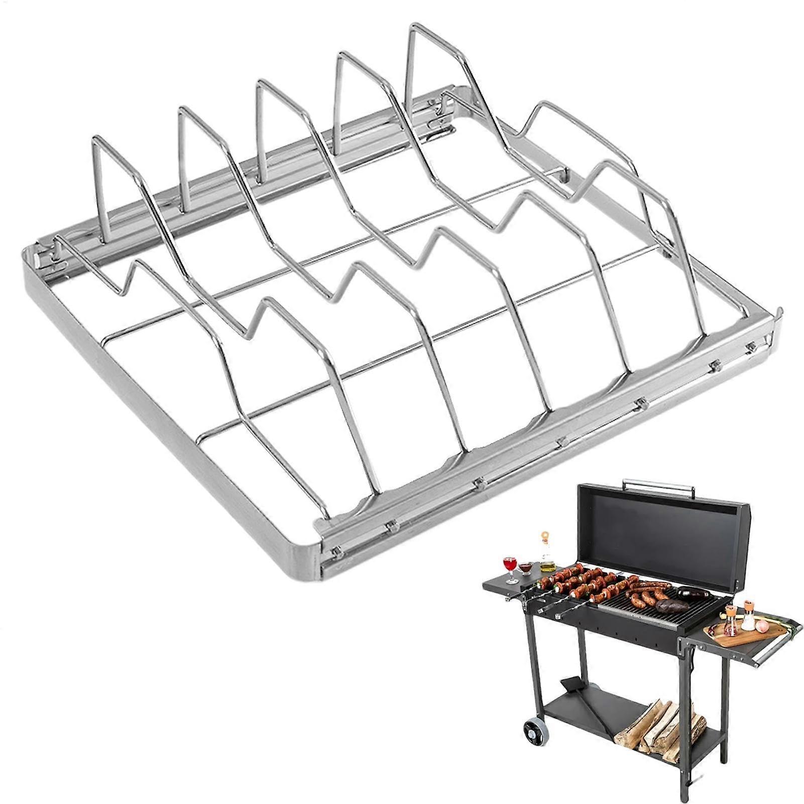 Barbeque Grill Rack Stainless Steel Folding Rib Rack 9.45 x 8.66 x 3.15 Inches Sturdy Outdoor Roaster for BBQ Cooking