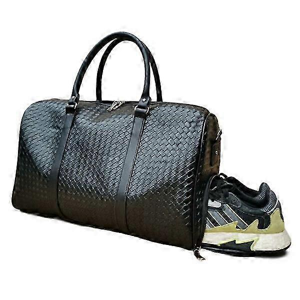 Braided PU Leather Weekend Bag with Shoe Compartment for Training - Black