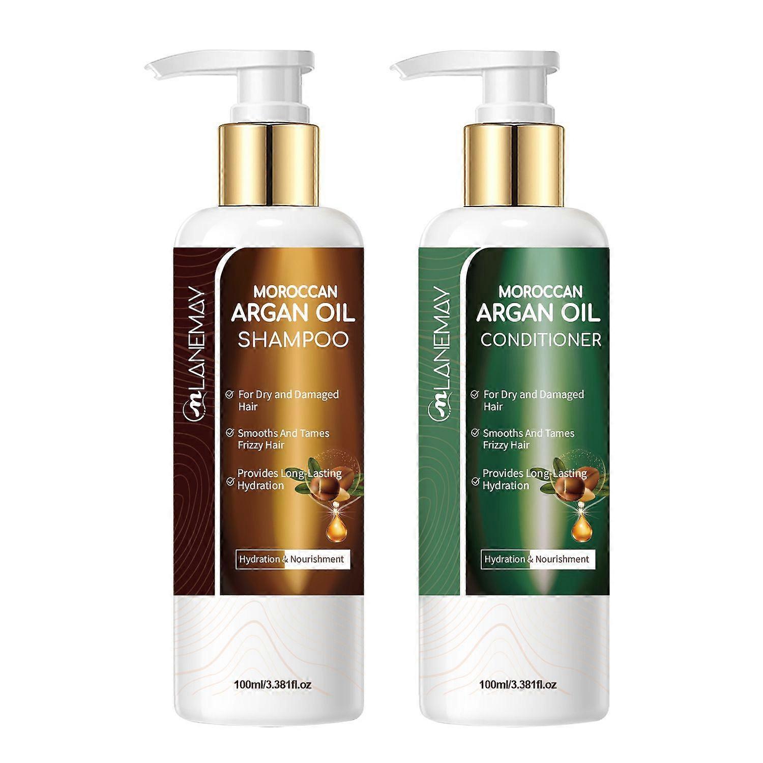 Moroccan Argan Oil Shampoo and Conditioner Set - Χωρίς θειικό άλας, Ενυδατική Φροντίδα κατά του Φριζαρίσματος για Γυναίκες - Βαθιά Ενυδατική Θεραπεία για Χρώμα, Σγουρά, Φράγμα