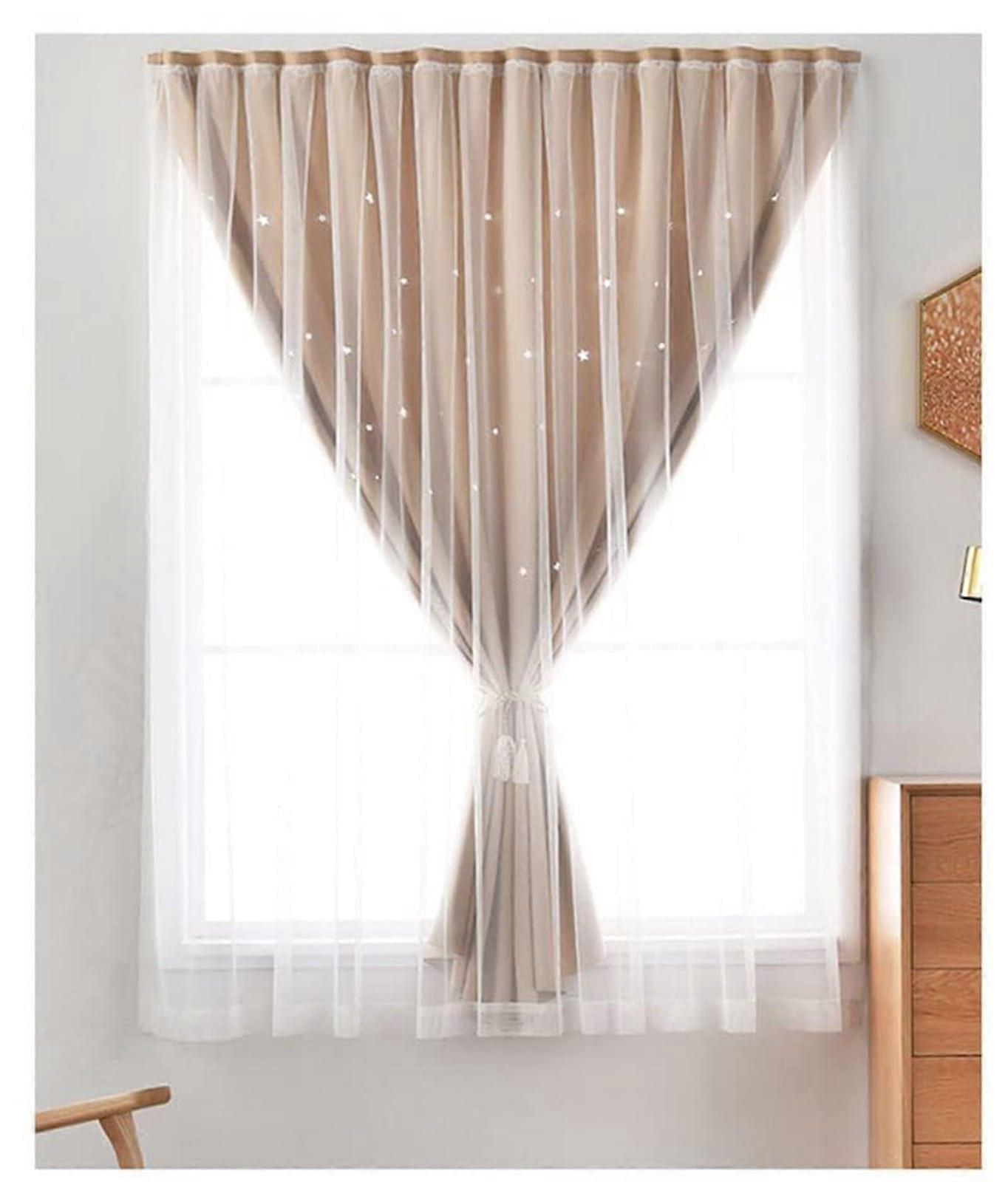 Nordic Blackout Curtain, Double Layer Blackout Window Curtains 1.2m x 1.2m with Tulle Passages for Children's Bedroom Decor