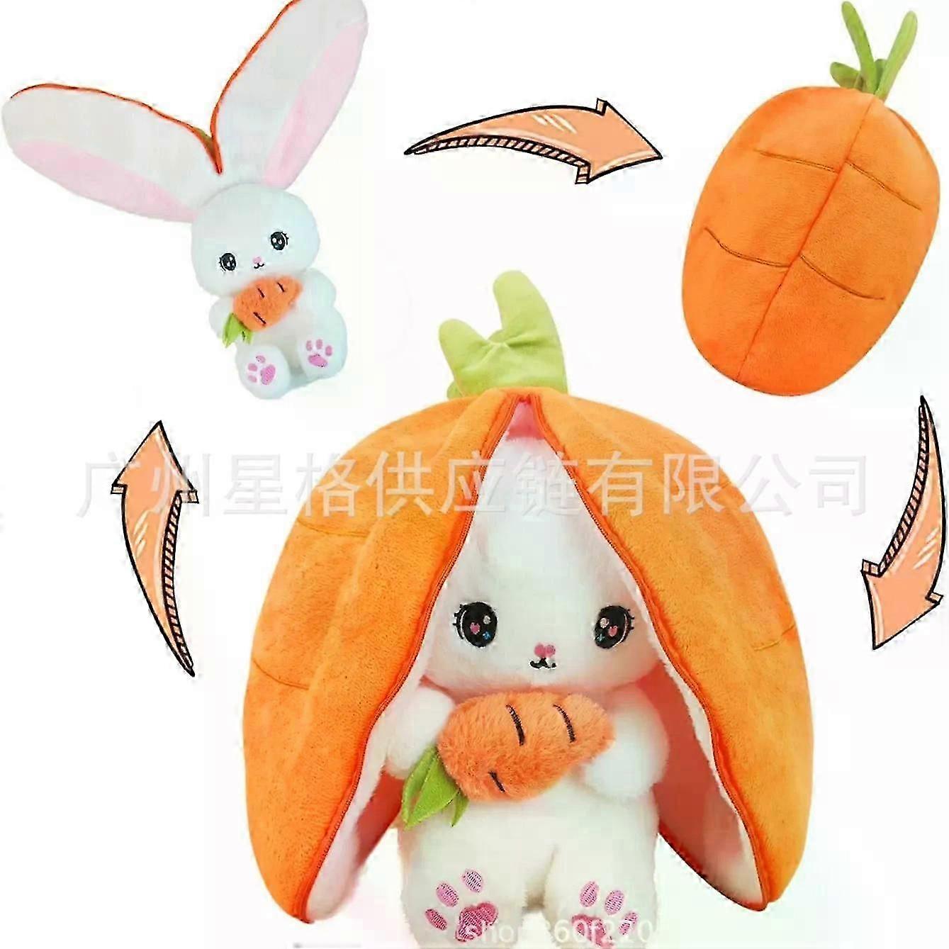Bunny Stuffed Animal Reversible Cuddle Bunny Stuffed,Strawberry Bunny Transformed Rabbit Plush Zipper,Carrot That Turns Into Ears Bunnies Plushies Toy