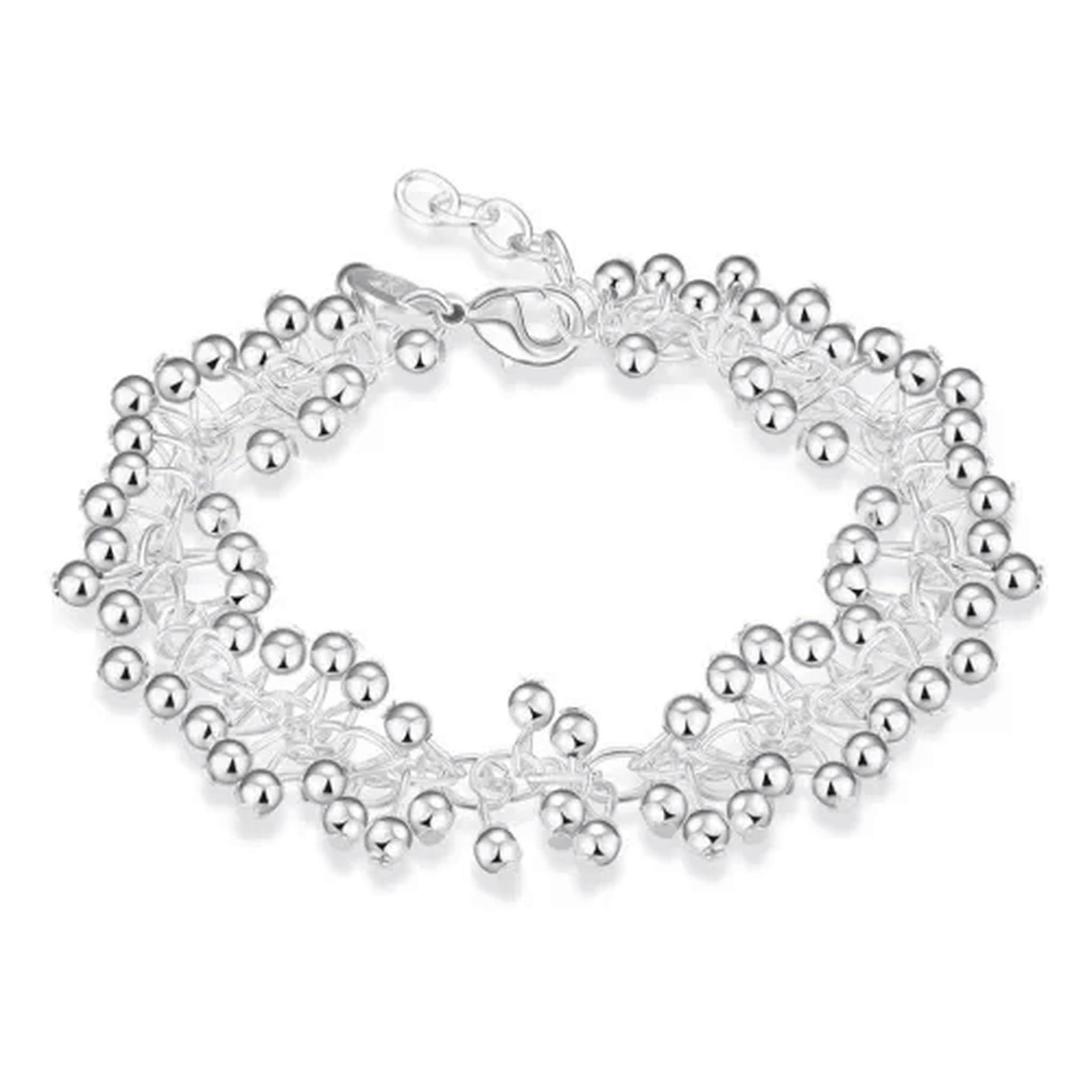 925 Sterling Silver Multi Bead Grape Pearl Bracelet for Women - 20cm Adjustable Length