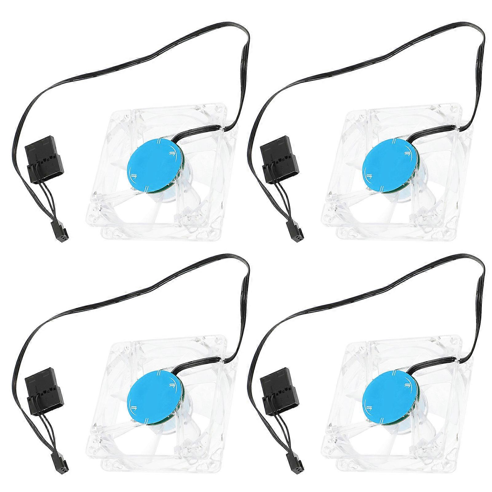 Computer Radiator Mini Cooling Fan 80mm Size Blue Led Lighting Tech Enthusiasts 4Set Abs Material