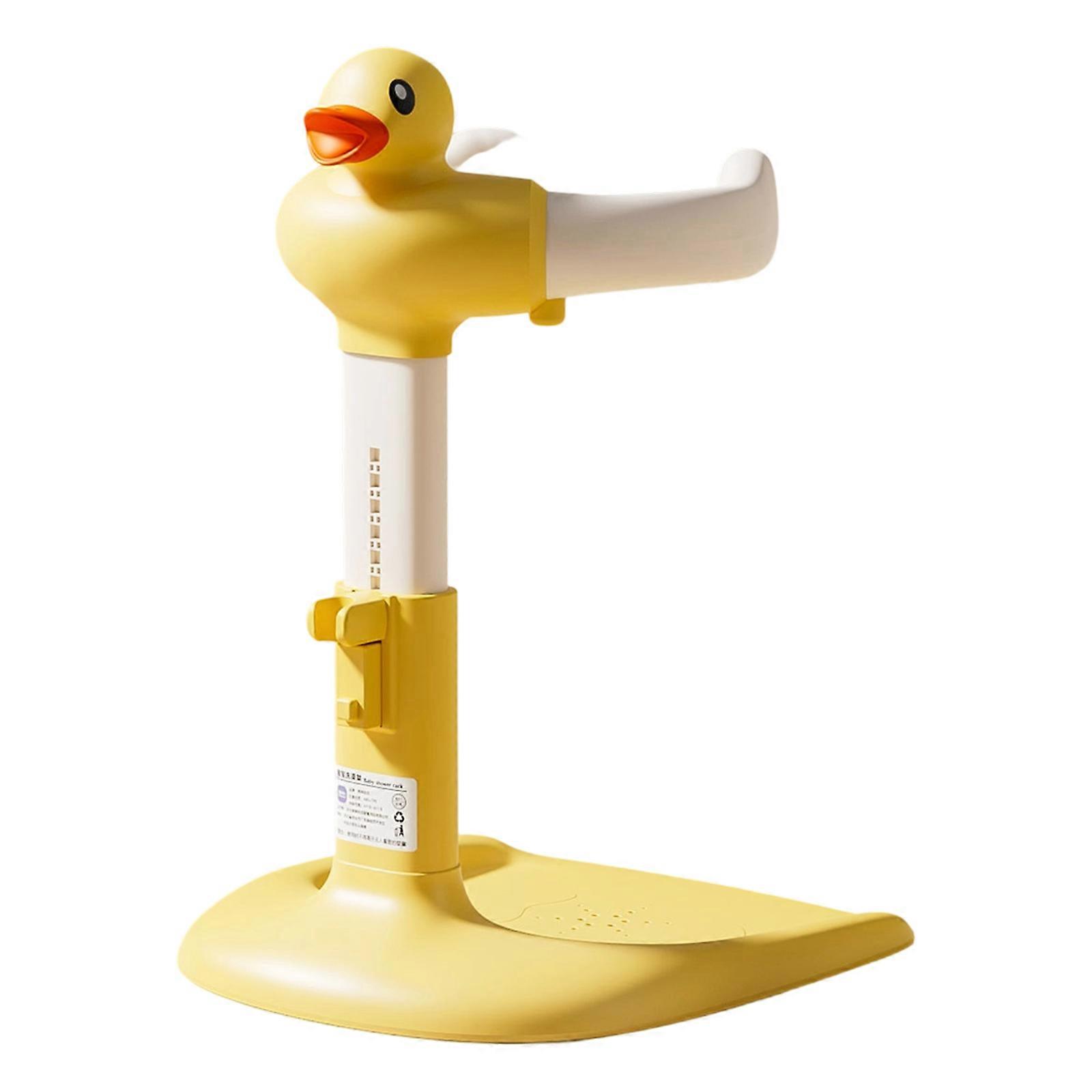 Portable Infant Bath Holder Stand Showering Assistant Adjustable Height Cartoon Design Easy to Use for Baby Toddler Yellow