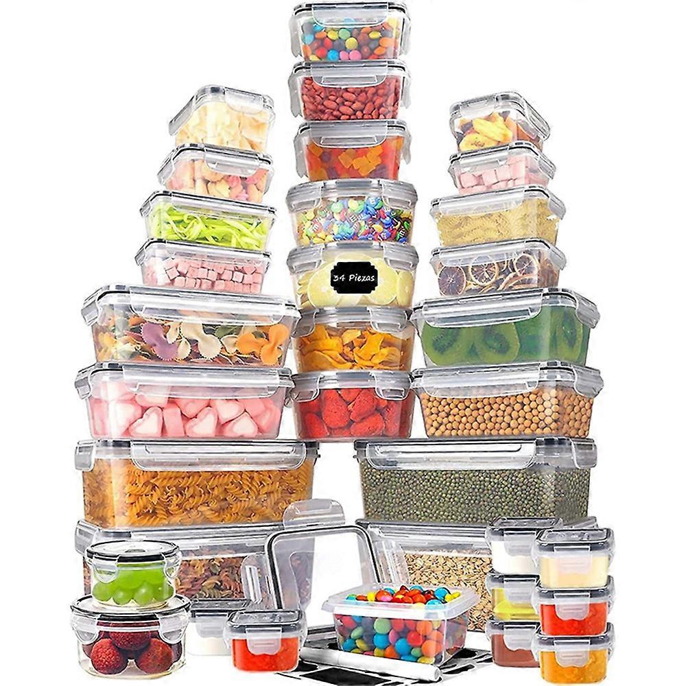 A354 34Pcs / Set Plastic Microwave Oven Lunch Box Refrigerator Fruit Vegetable Sealing Box (BPA Free, with FDA Certificate)
