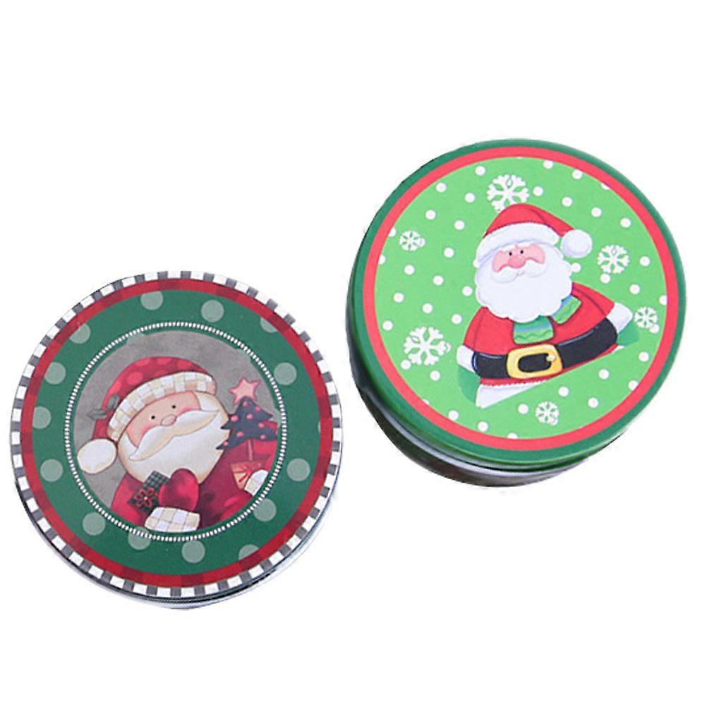 Tinplate Iron Boxes Small Metal Box Christmas Theme Design Holiday Cookie Jars 2.95x2.95x1.97inch 2Pcs