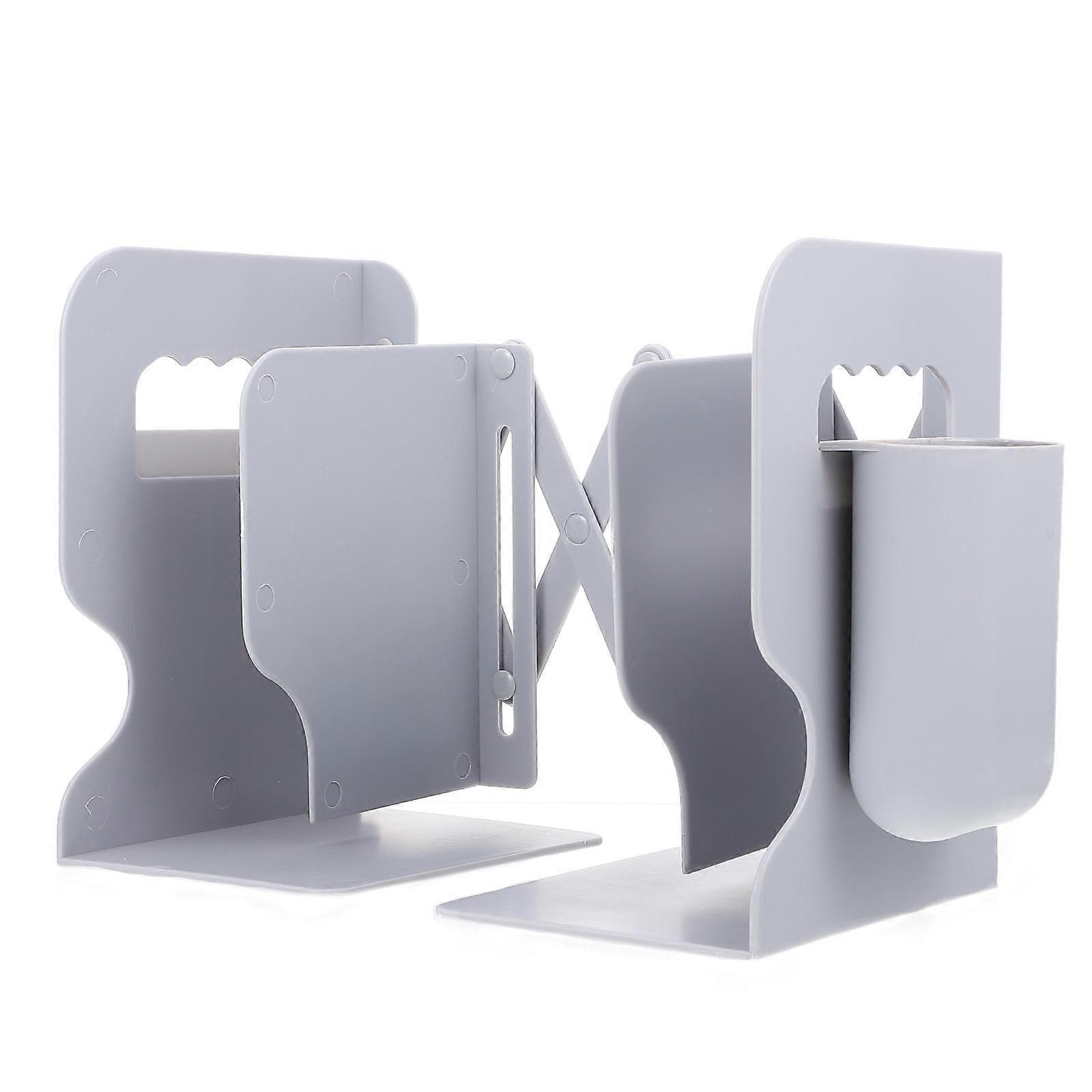 Grey Plastic Bookend for Desktop Storage with Scalable Design and Clamping Function 1 Set