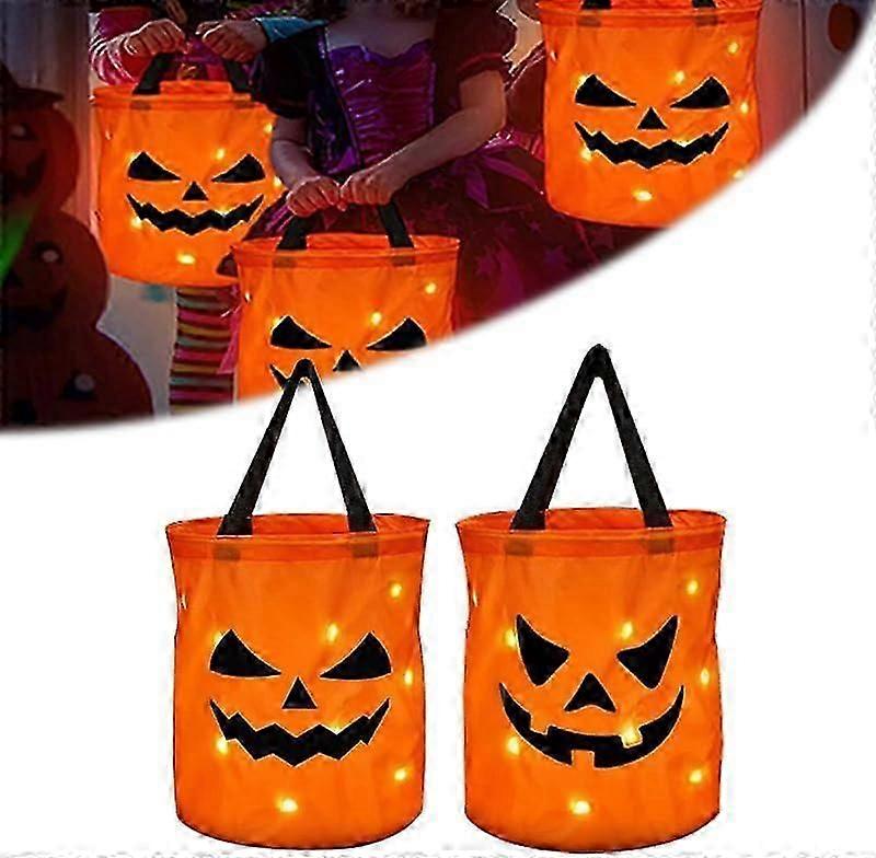 2 stk led lys halloween godteri poser halloween gresskar godteri poser gjenbrukbar bøtte