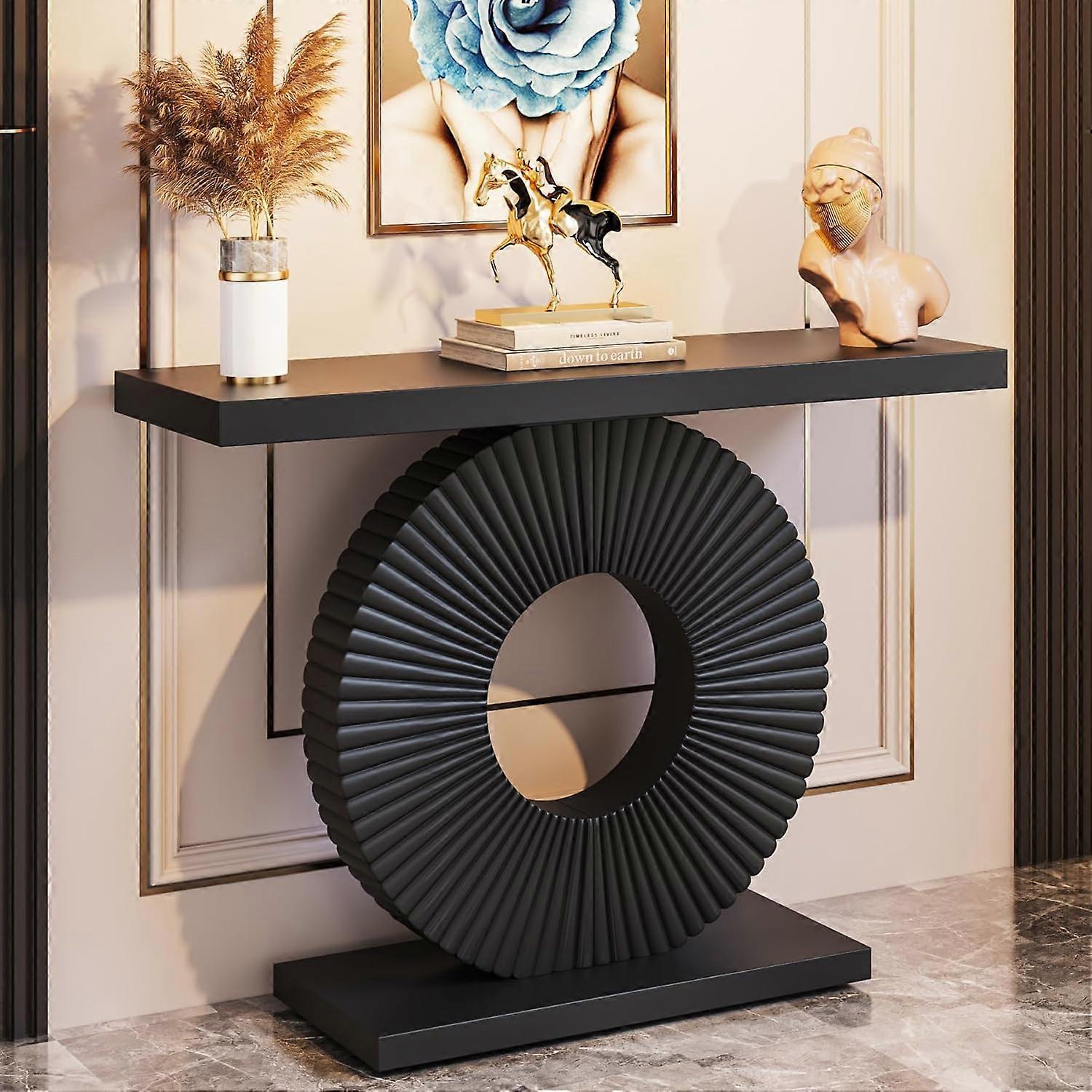 Tribesigns Modern Console Table with Geometric Base, 40 inch Wood Entryway Table Sofa Table Narrow Long, Accent Table, Entryway, Hallway, Black