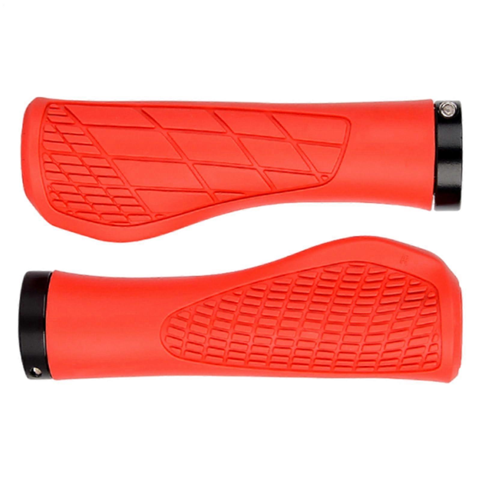 Handlebar grips for bicycles – nonslip, shockproof locking grips for mountain bikes, red.