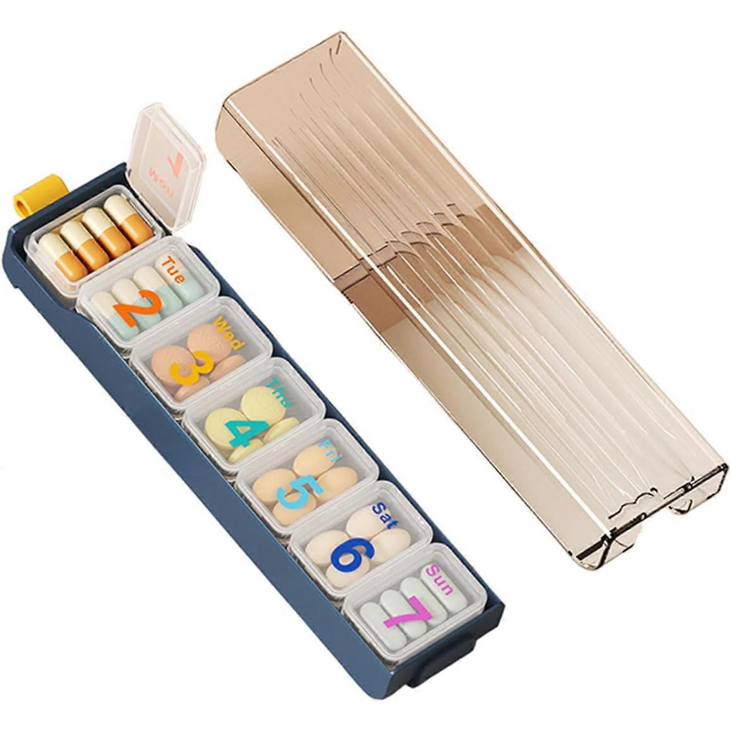Travel - Friendly 7 - Day Weekly Pill Organizer Mini Portable Daily Case for Vitamins, Medicines, Supplements & Pills, Blue