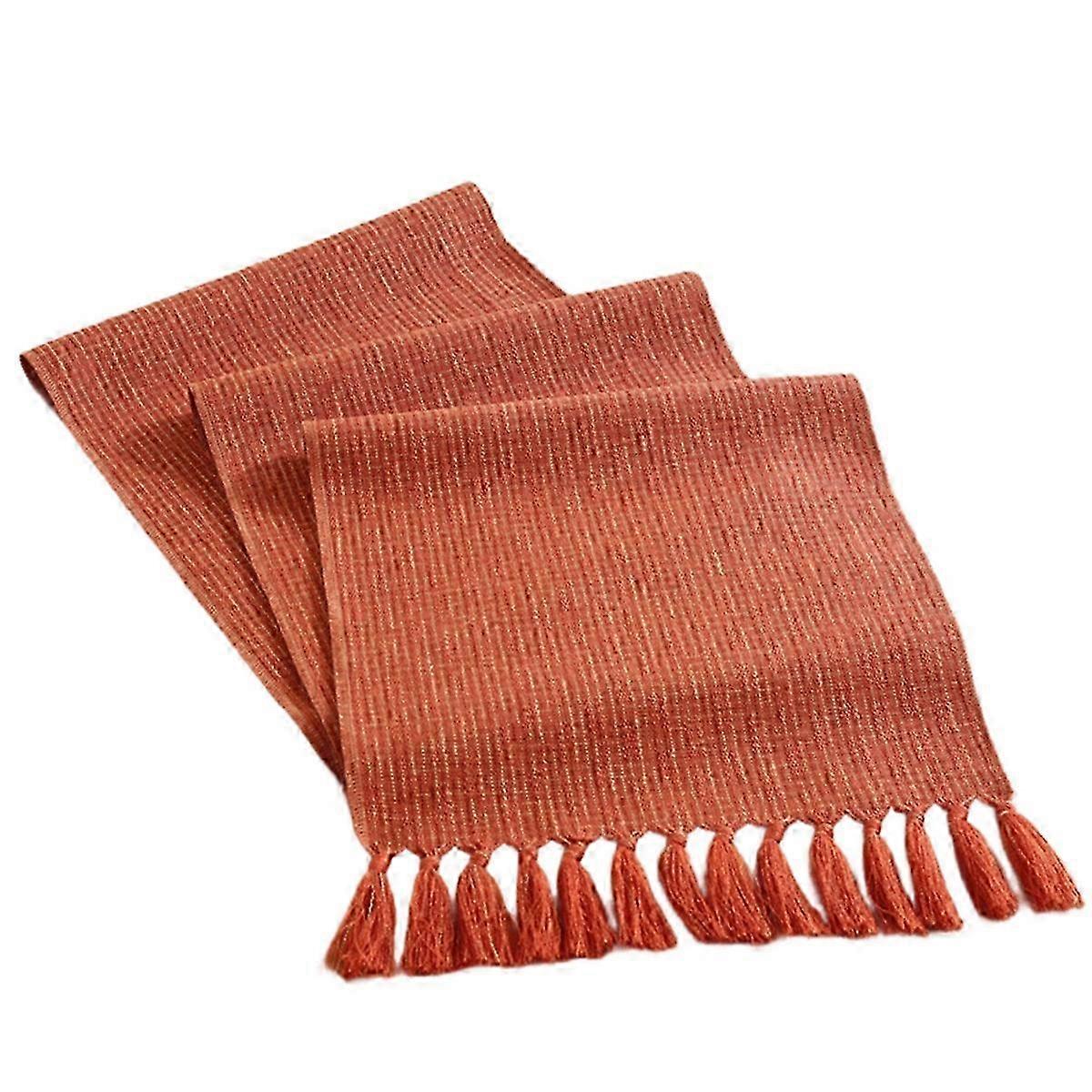 Country Bohemian Table Runner Handmade Tassel Orange Table Runner Suitable for Home Use Edition 0718