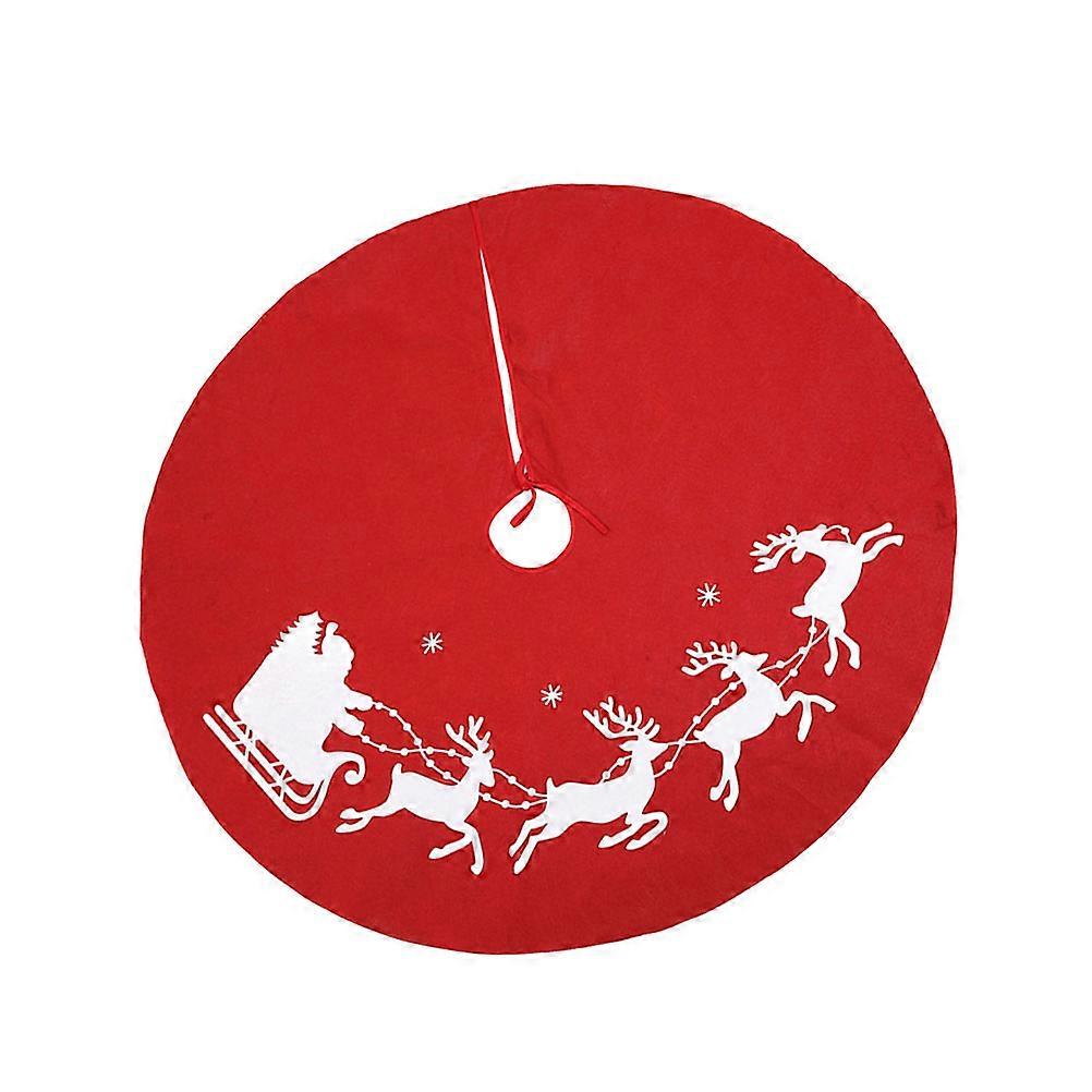Elk Pattern Christmas Tree Skirt Red 80cm Round Tree Decoration Debris Protection 1Pcs