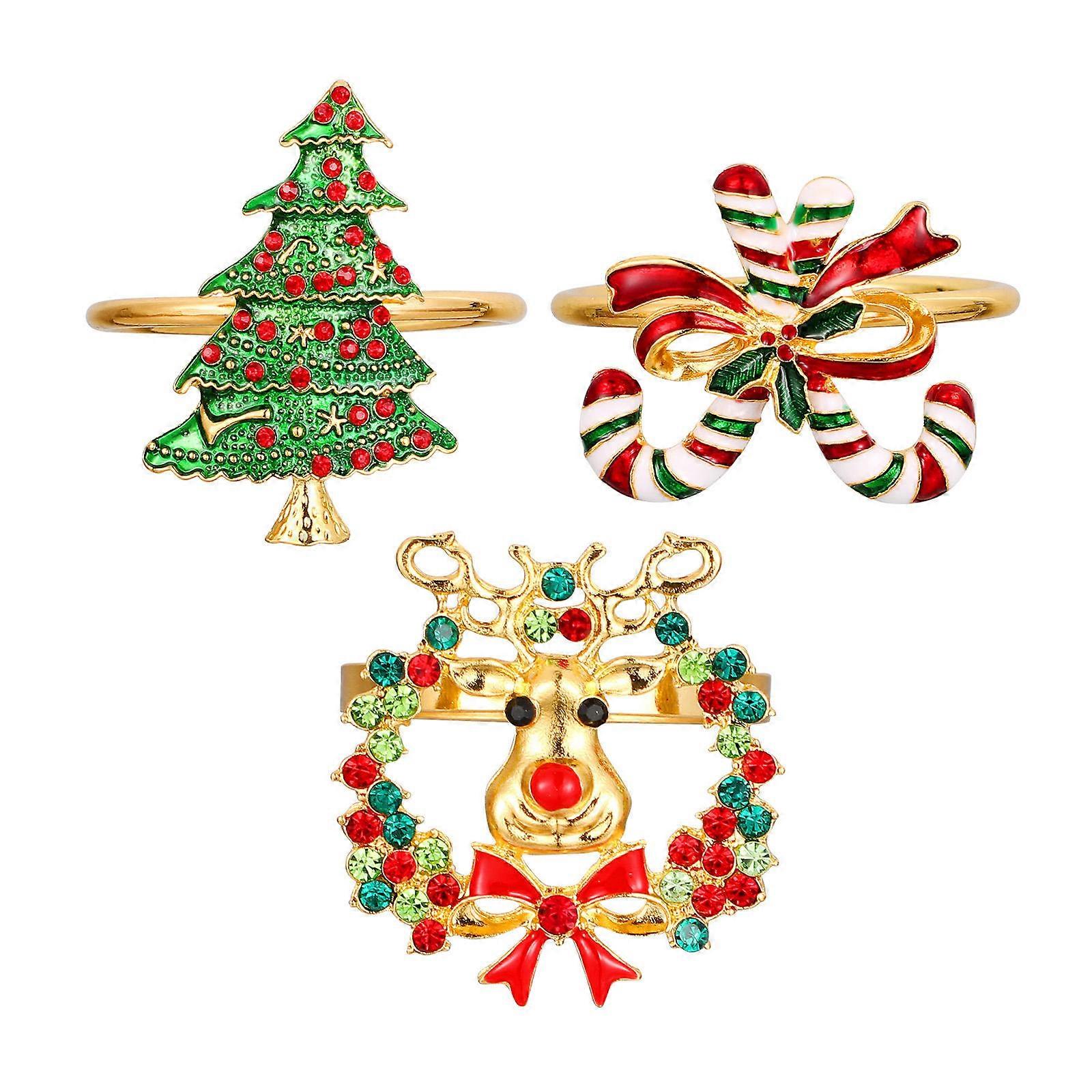 Table Napkin Rings Napkin Holder Christmas Themed Shiny Rhinestone Dinning Table Decor For Wedding 4.5X4.5CM 3Pcs