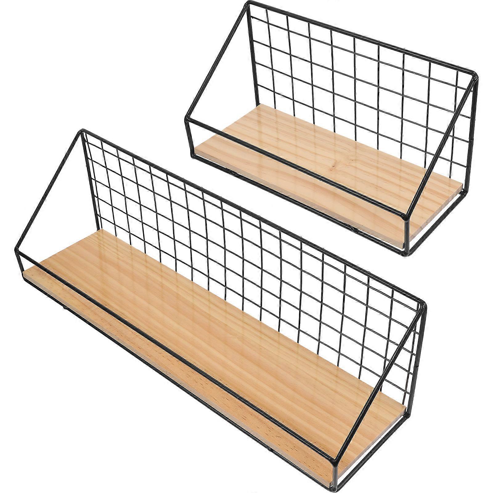 Wall Mounted Shelves Rack Home Use 45X12CM Iron Wood Board Storage 2Pcs