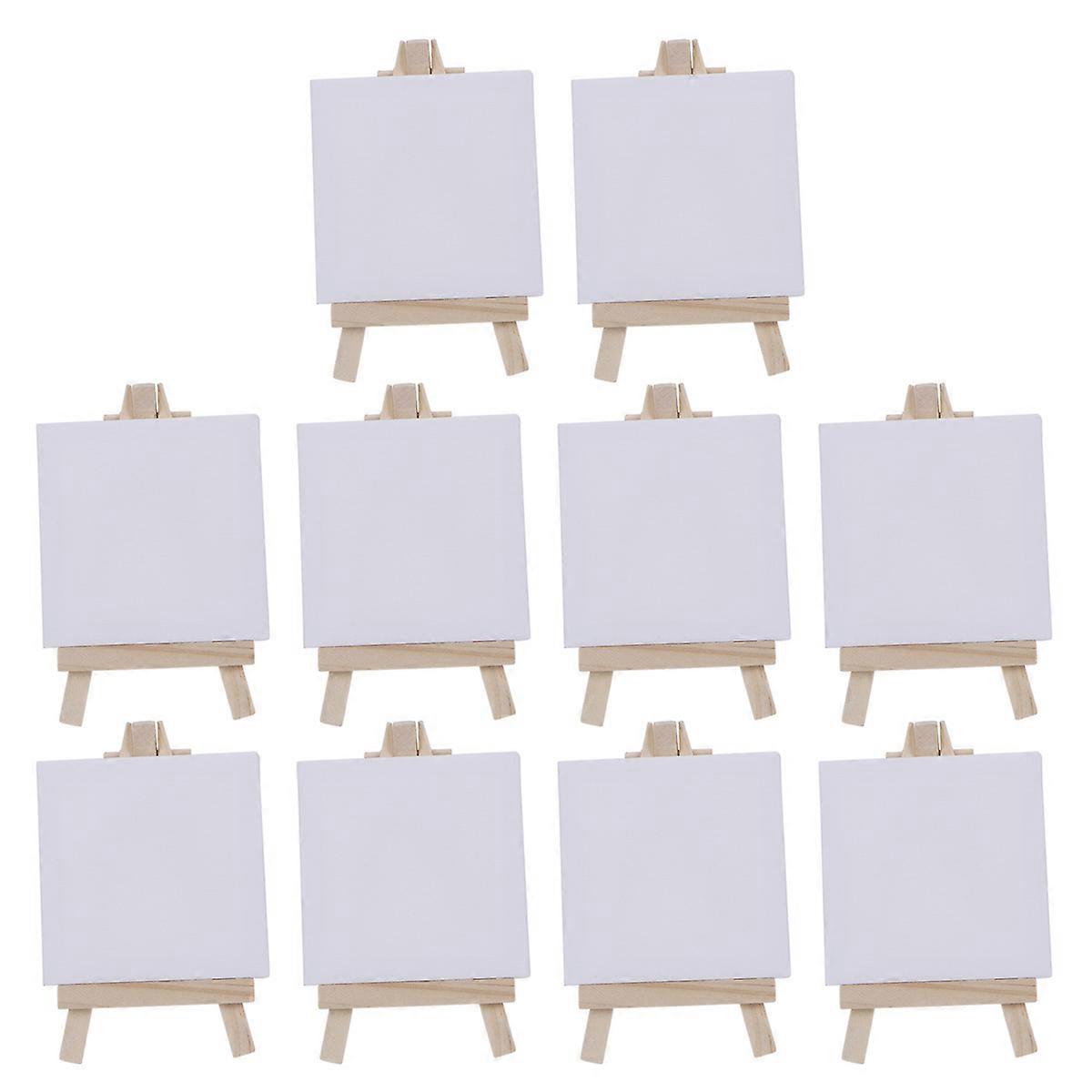 Mini Canvas Panel with Wooden Easel for Painting Craft Perfect for Kids Learning and Home Decoration White 10 Pieces