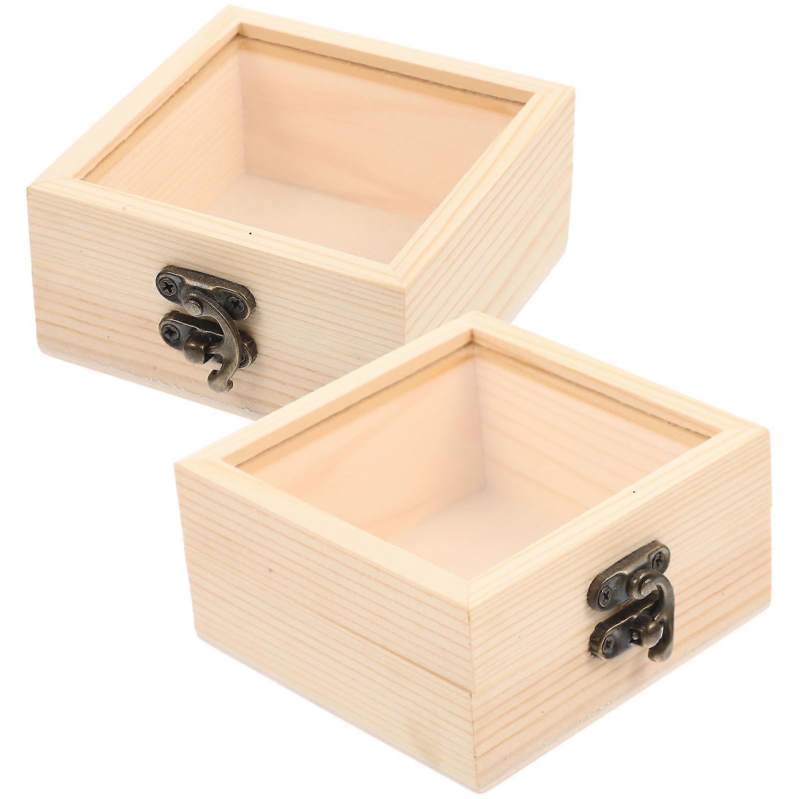 Wooden Trinket Storage Box 2Pcs Unfinished Craft Supplies For DIY Decoration And Jewelry Display Light Yellow