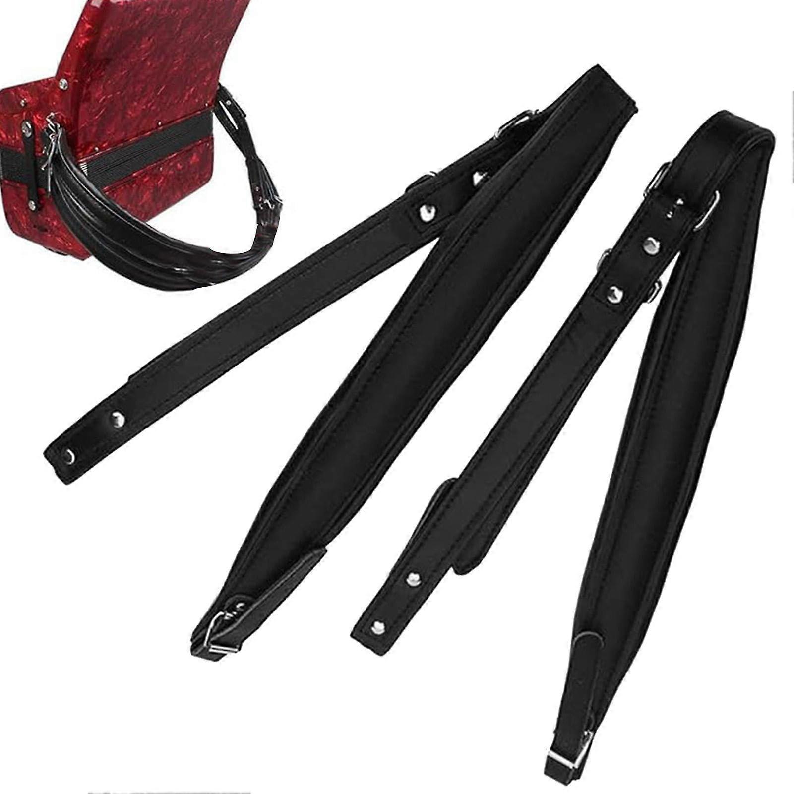 Accordion Shoulder Straps Adjustable Faux Leather 16-120 Bass Waterproof Wide Shoulder Straps for Musical Instruments Black