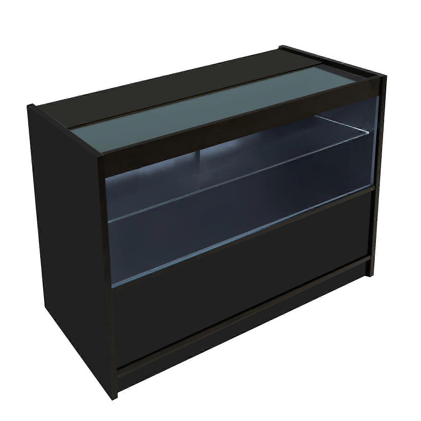 Black Shop Counter LED Light C 1200mm Lockable Sliding Doors 2 Keys Retail Storage Unit Display
