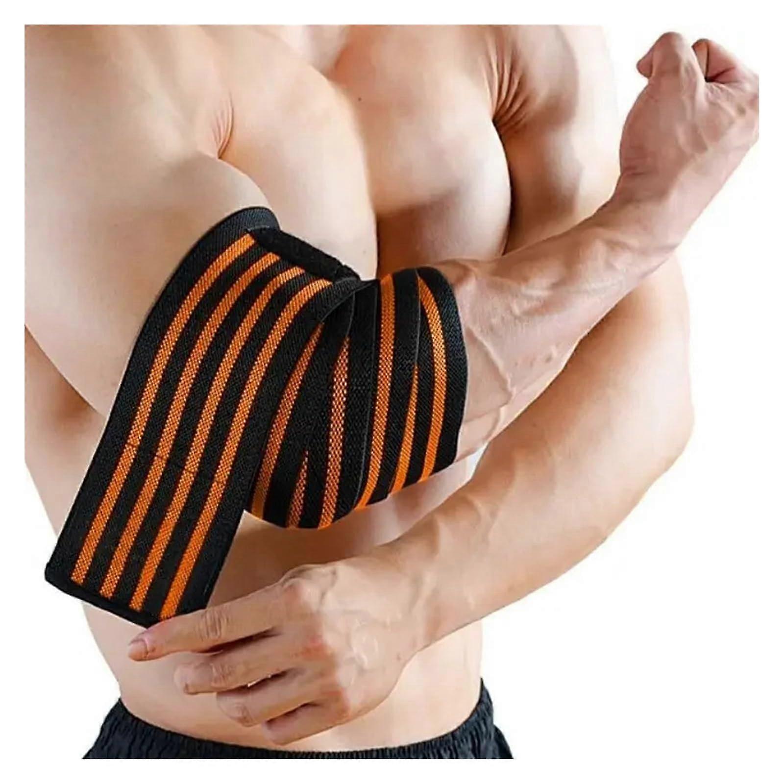 Elbow Protector 100cm Wrap Strap Support for Weightlifting Bench Press (Orange)