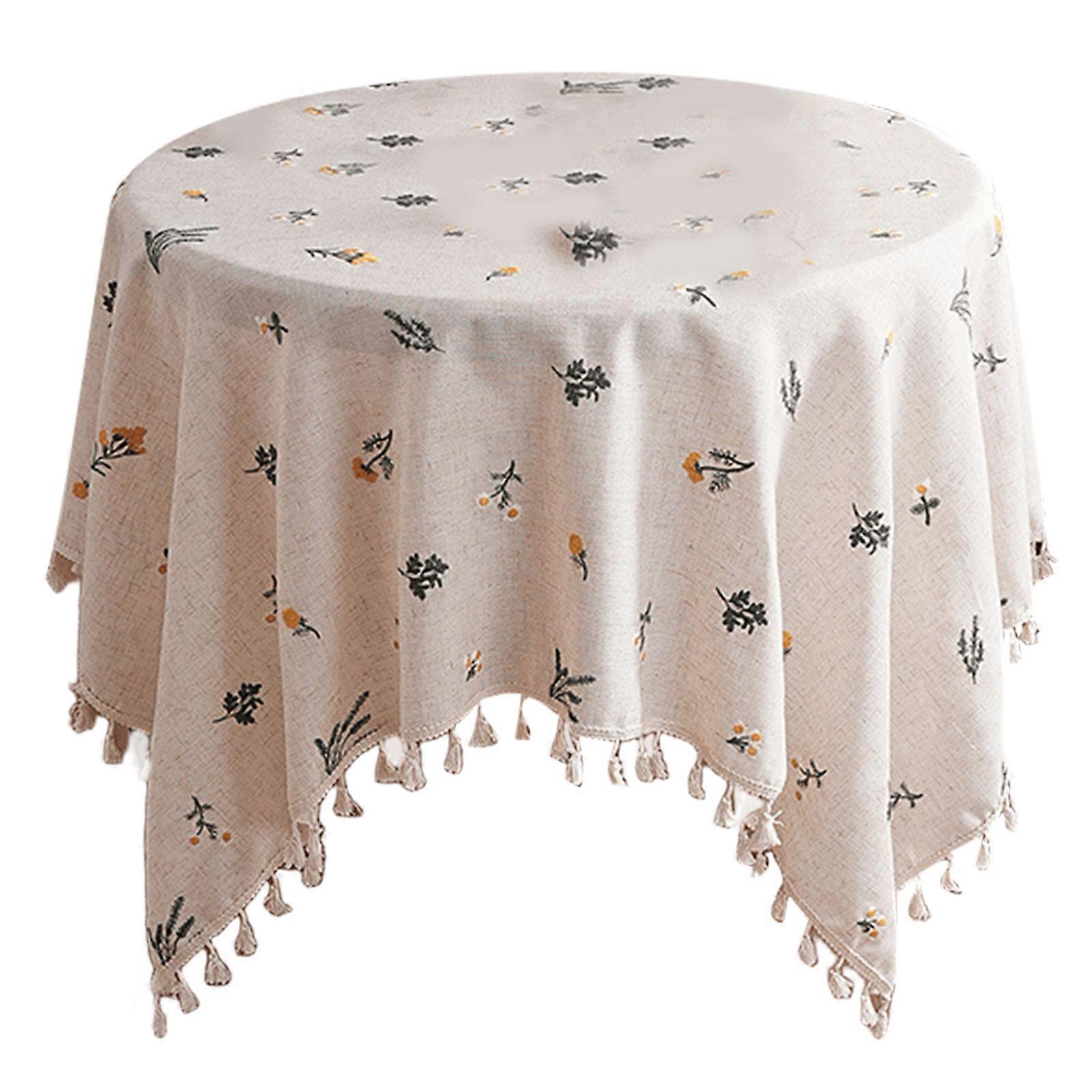Vintage Wheat Pattern Tablecloth Practical Polyester Fabric Fit Round Rectangular Tables  Wheat Ear Embroidery