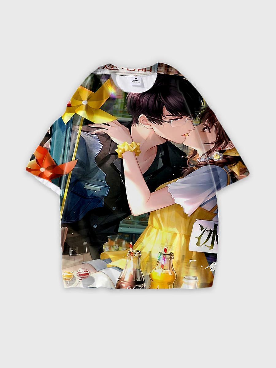 T-shirt round neck Role Pattern loose short sleeve E978