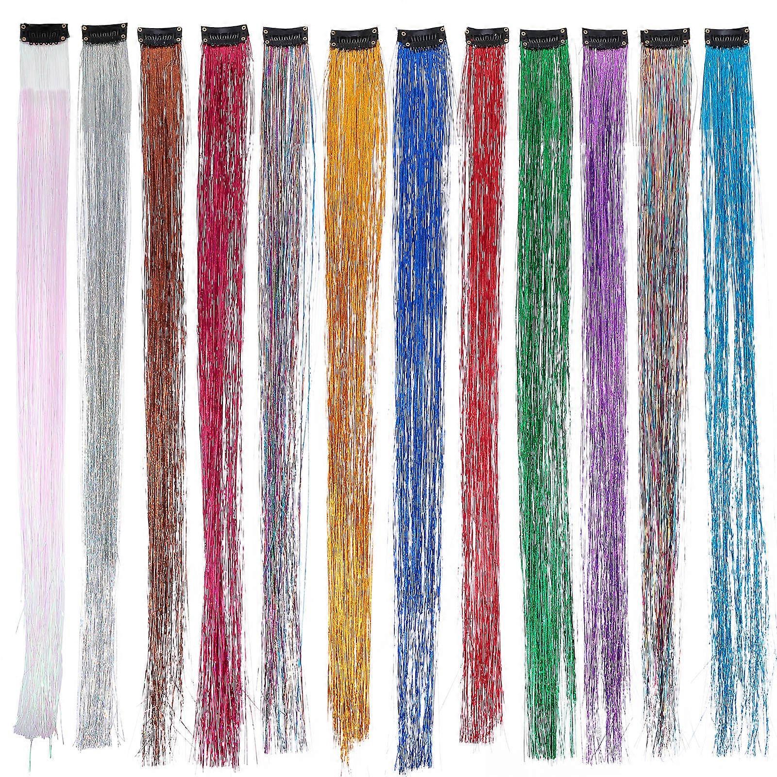 Iridescent Hair Tinsel Sets 11Pcs Stylish Hair Extensions In Assorted For Bars And Night Clubs Offering Shimmer And Temporary Coloring