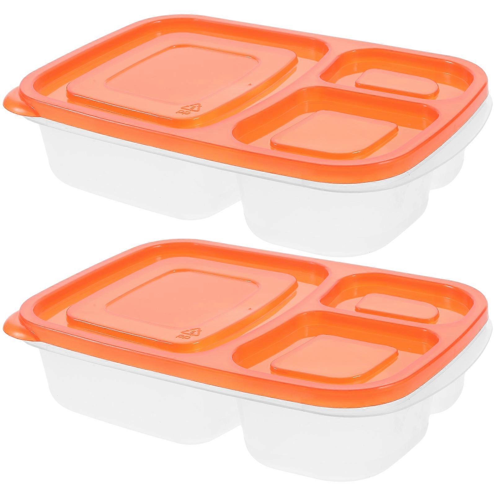 Red Plastic Bento Box Three-Grids for Meal Prep 2Pcs Portable Lunch Boxes