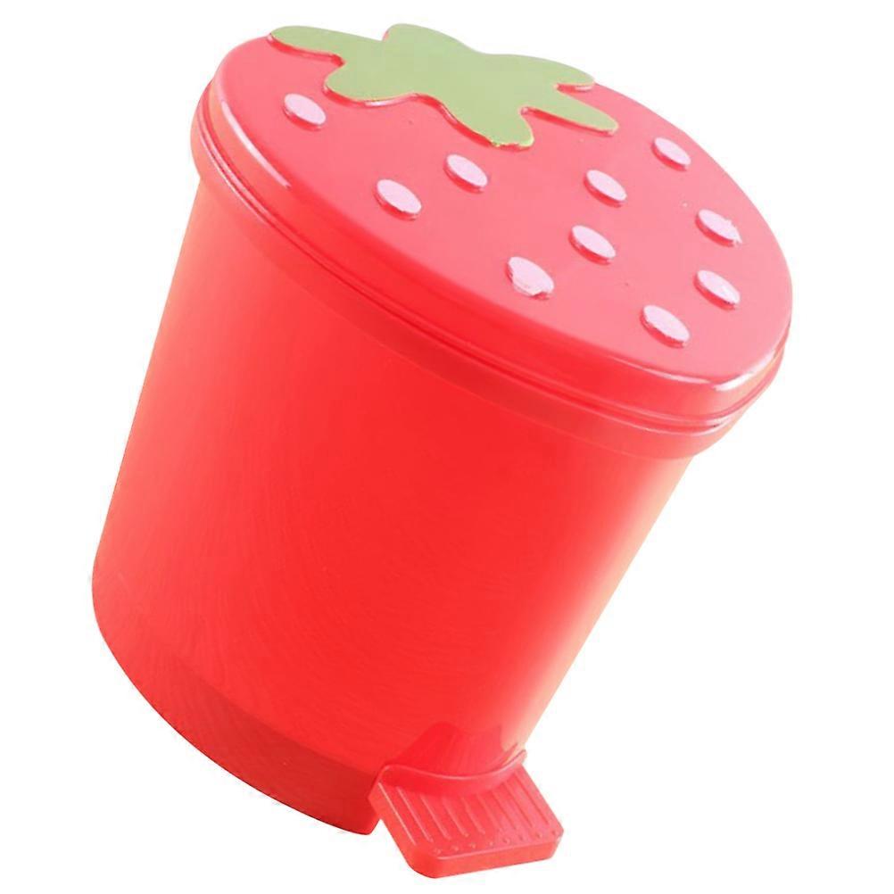 Cute Strawberry Plastic Trash Can for Desktop Use in Red Small Size Keeps Room Tidy