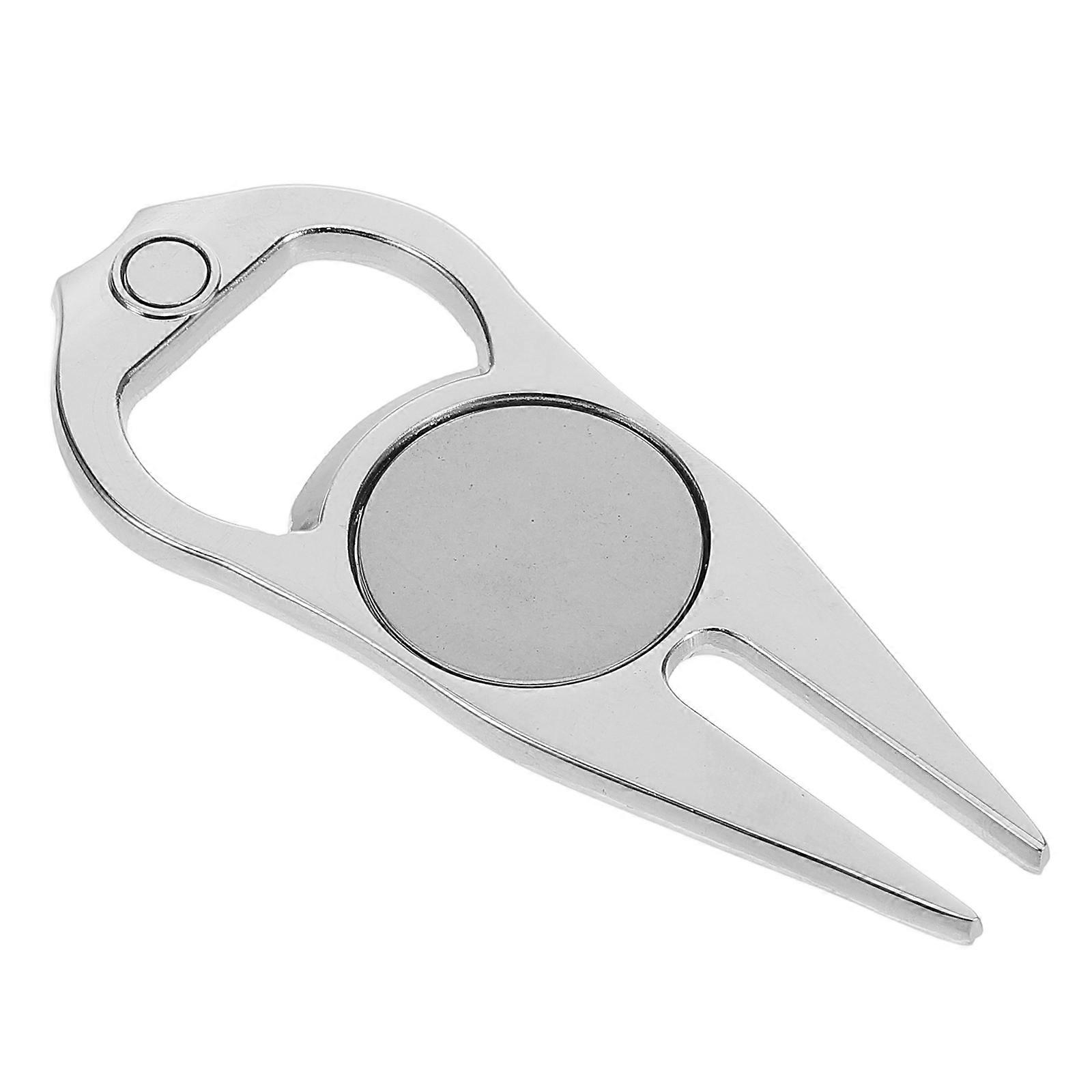 Golf Divot Repair Fork with Groove for Easy Grip Made of Zinc Alloy Silver Color