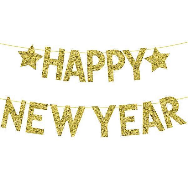 Golden Happy New Year banner for festive New Year decorations 2025
