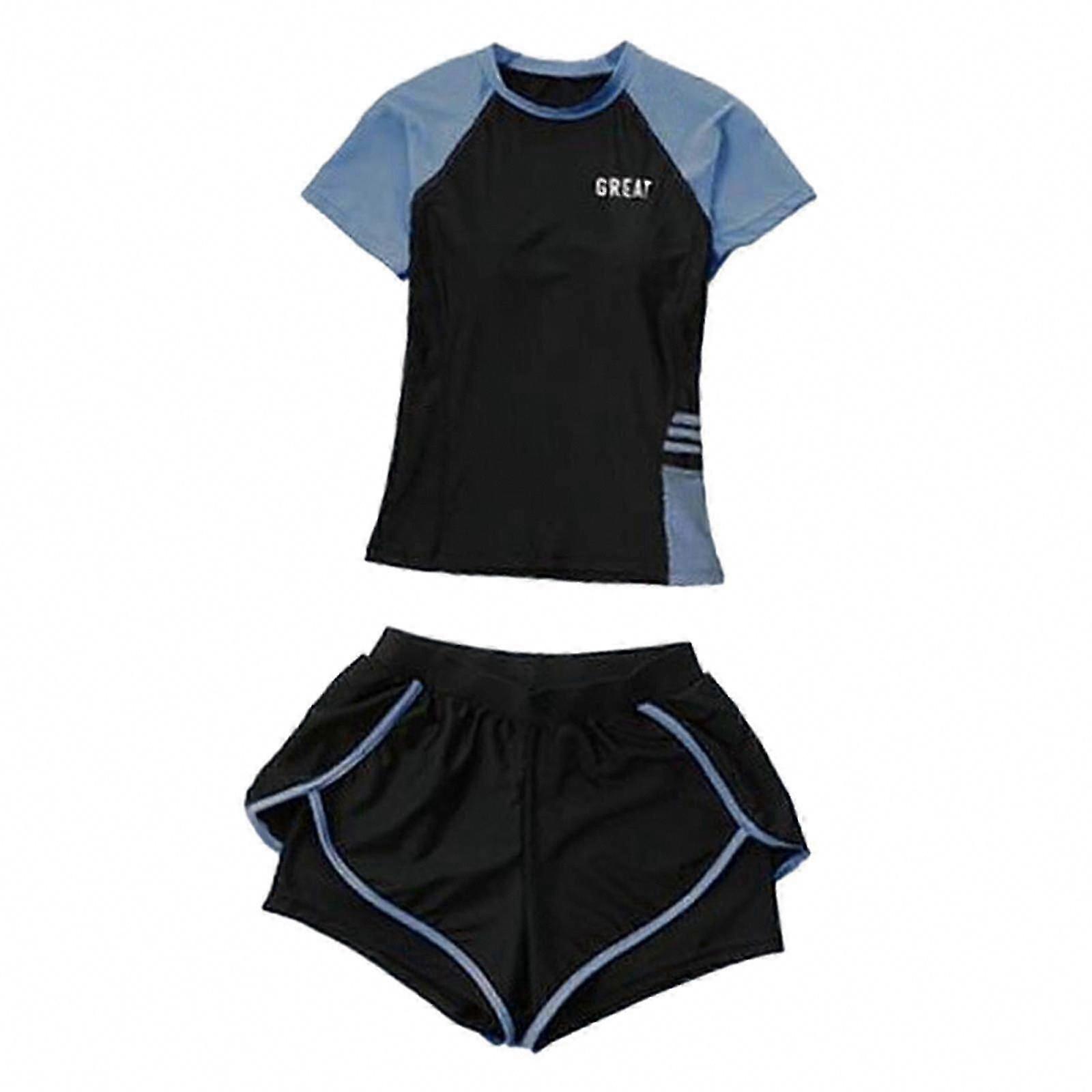 Kvinnors kortärmade Tankini Topp & Badshorts Set - Rash Guard Strandkläder för Pool och Strandfest